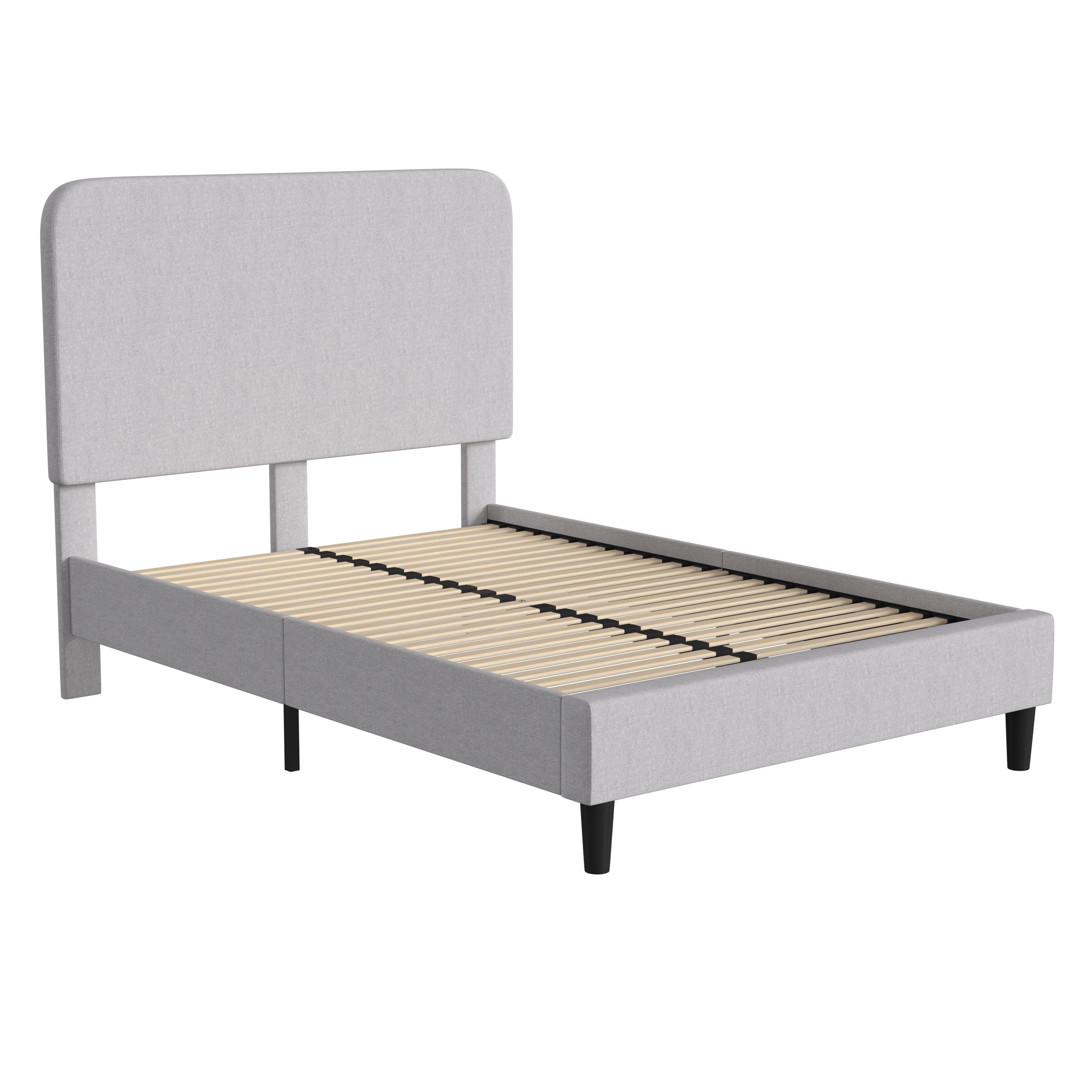 Addison Full Double Light Grey Upholstered Platform Bed with Rounded Headboard