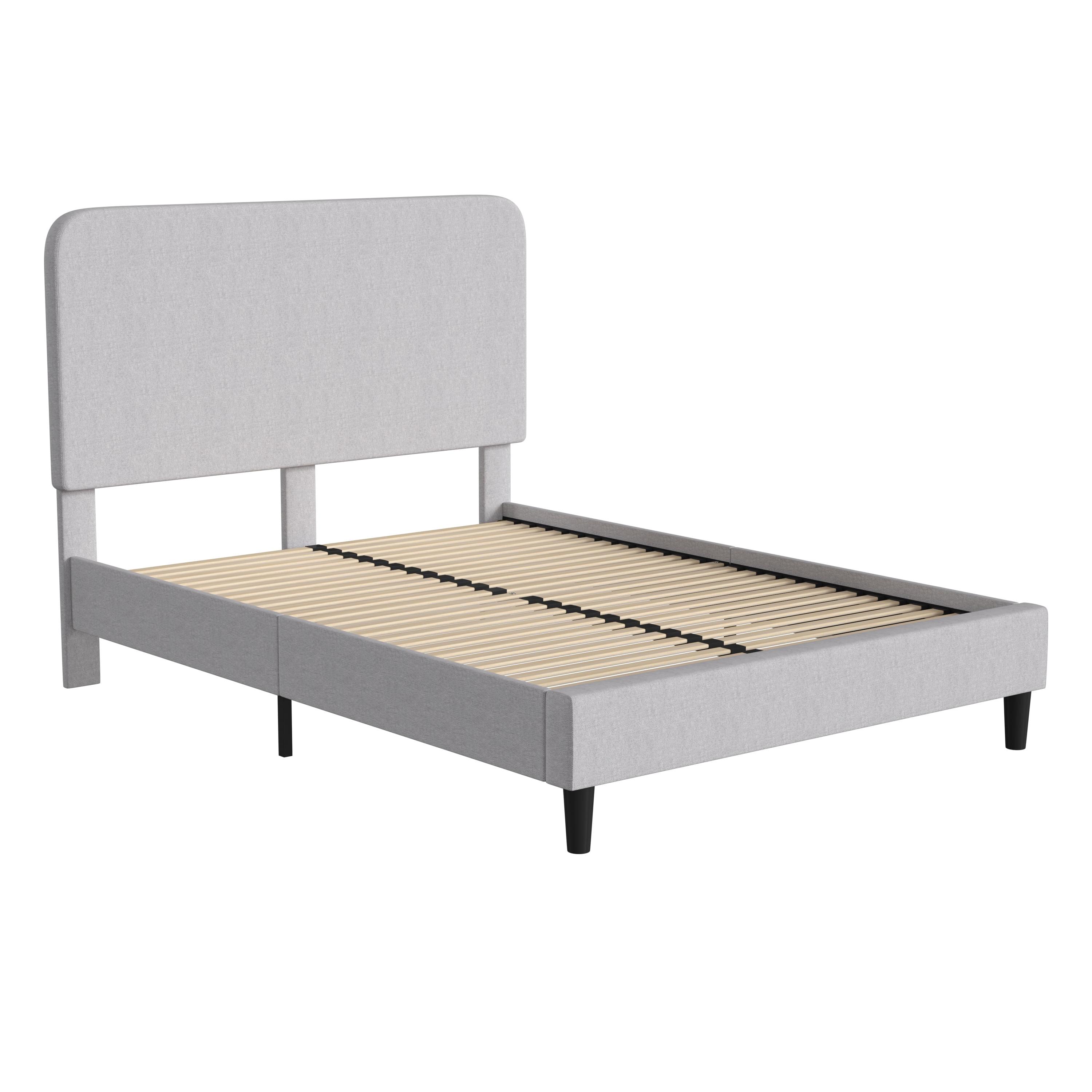 Addison Light Grey Queen Upholstered Platform Bed with Rounded Headboard