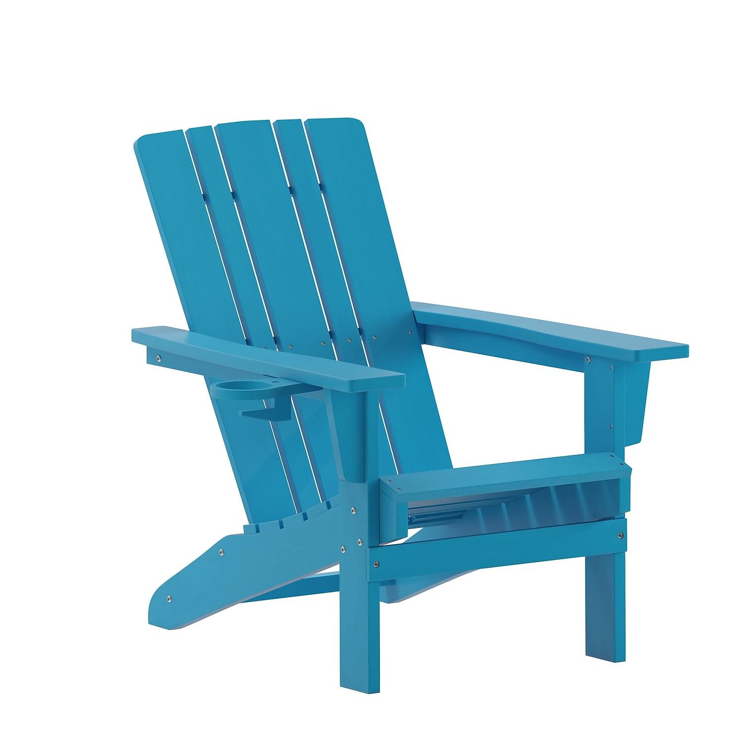 Flash Furniture Halifax Adirondack Chair with Cup Holder, Weather Resistant HDPE Adirondack Chair in Blue