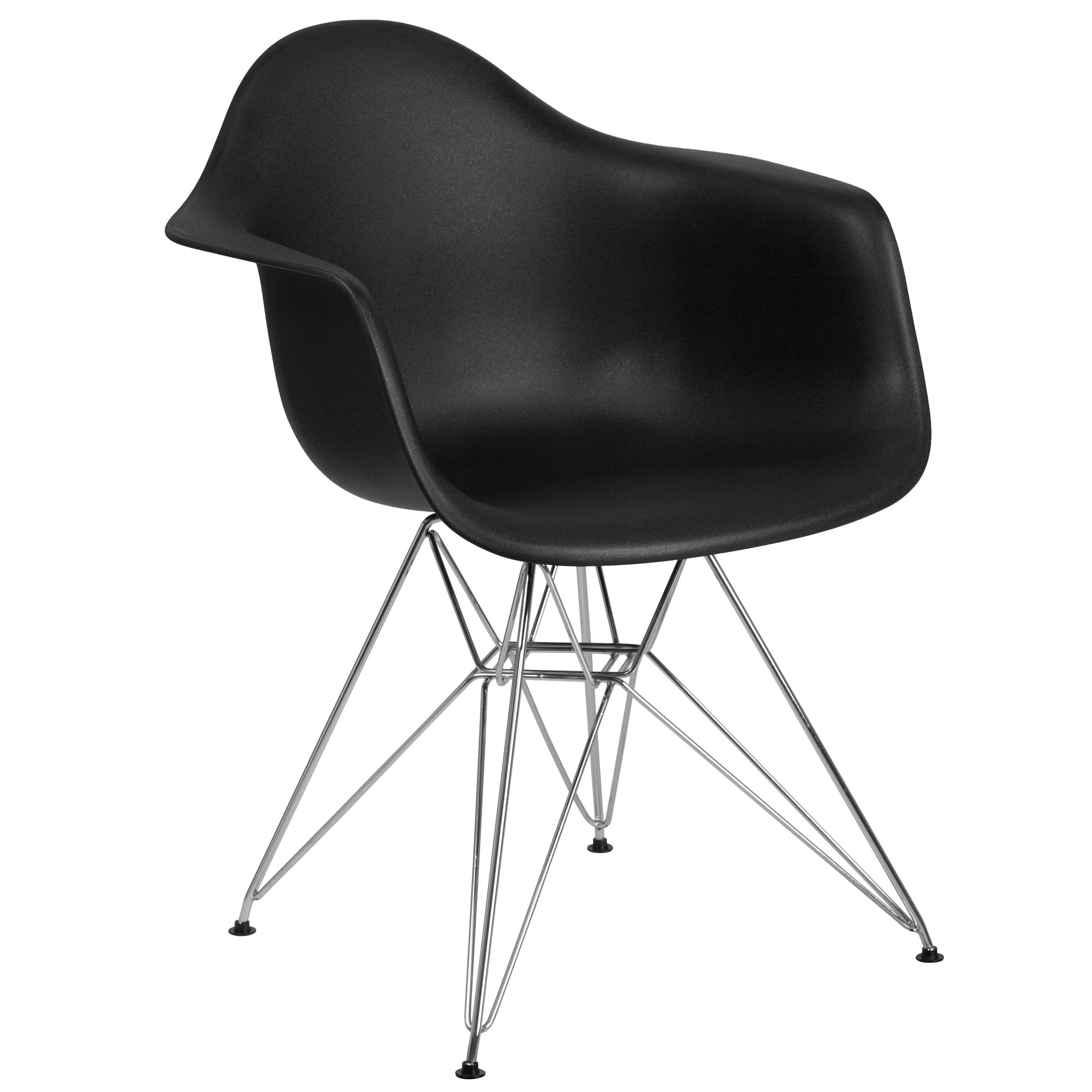 Sleek Black Polypropylene Accent Chair with Geometric Chrome Base