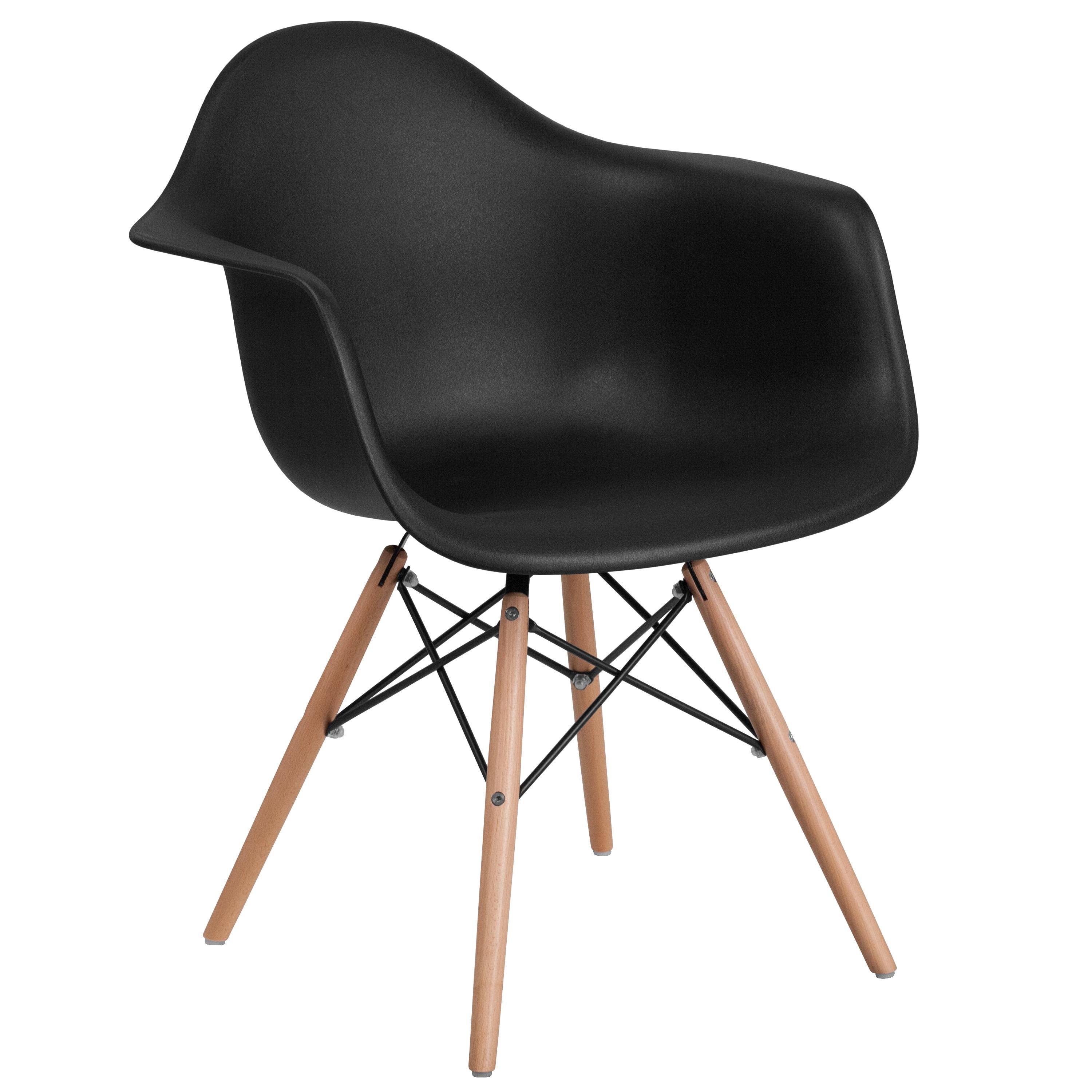 Modern Black Polypropylene Arm Chair with Wooden Legs