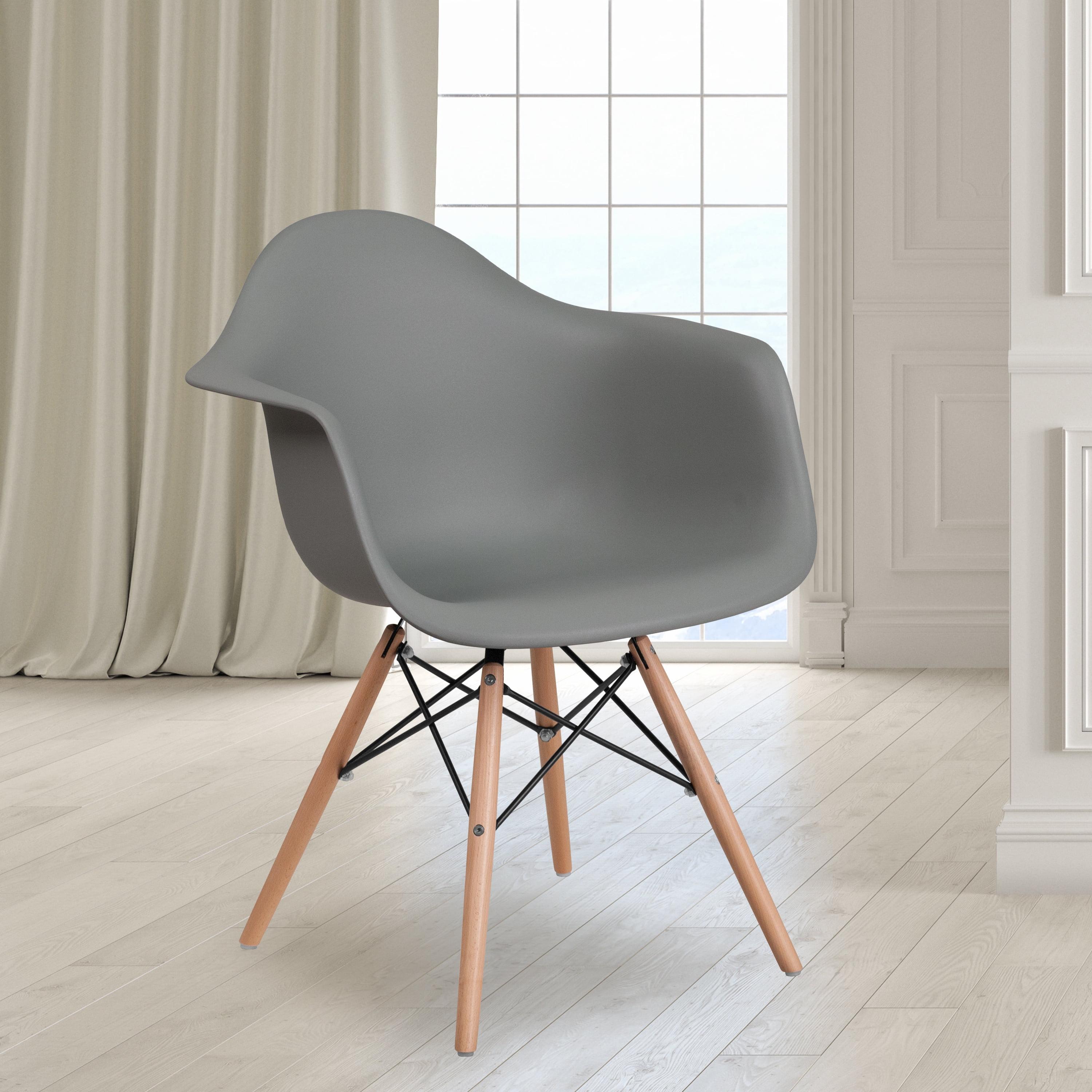 Moss Gray Polypropylene Accent Chair with Wooden Legs