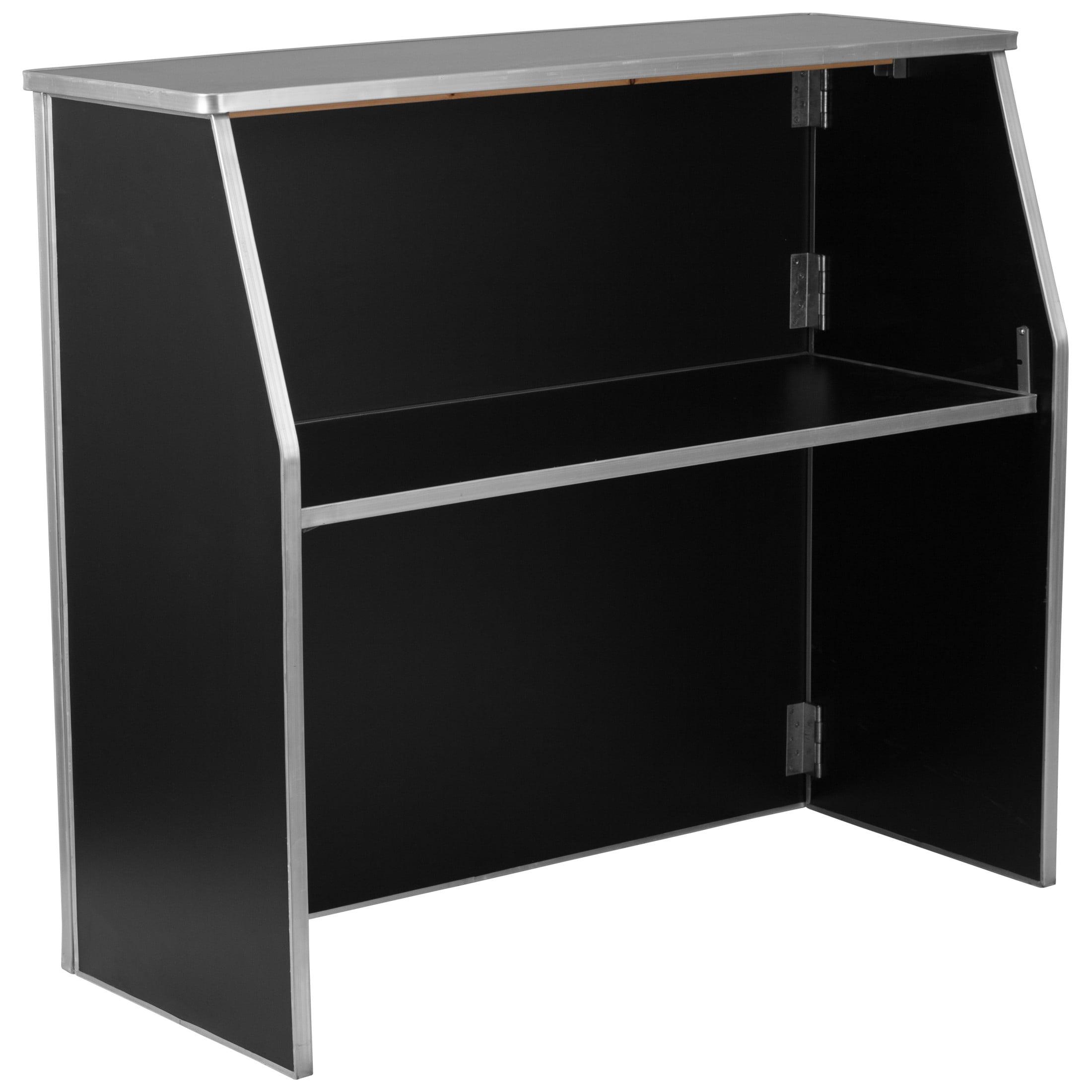 Flash Furniture Amara 4' Folding Portable Event Bar with Top and Middle Shelves, Black Laminate