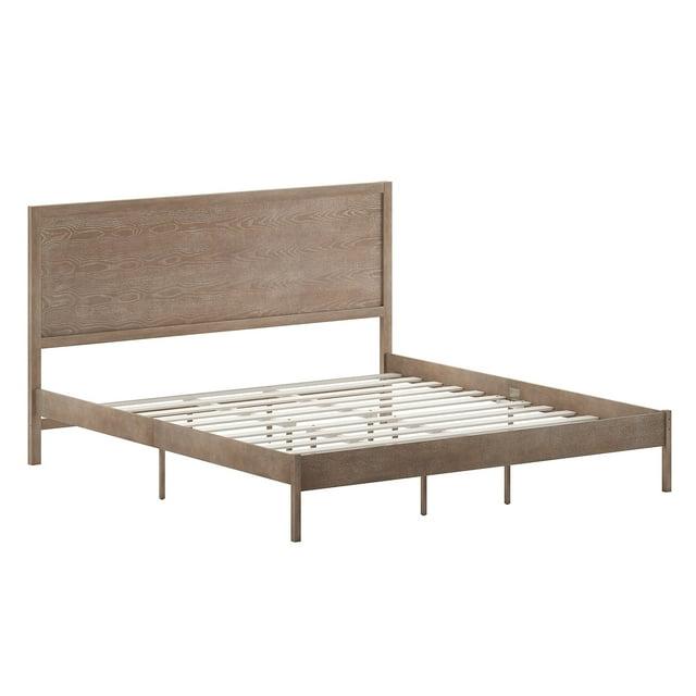 Flash Furniture Asher King Size Solid Wood Platform Bed with Wooden Slats and Headboard, No Box Spring Needed, Light Brown