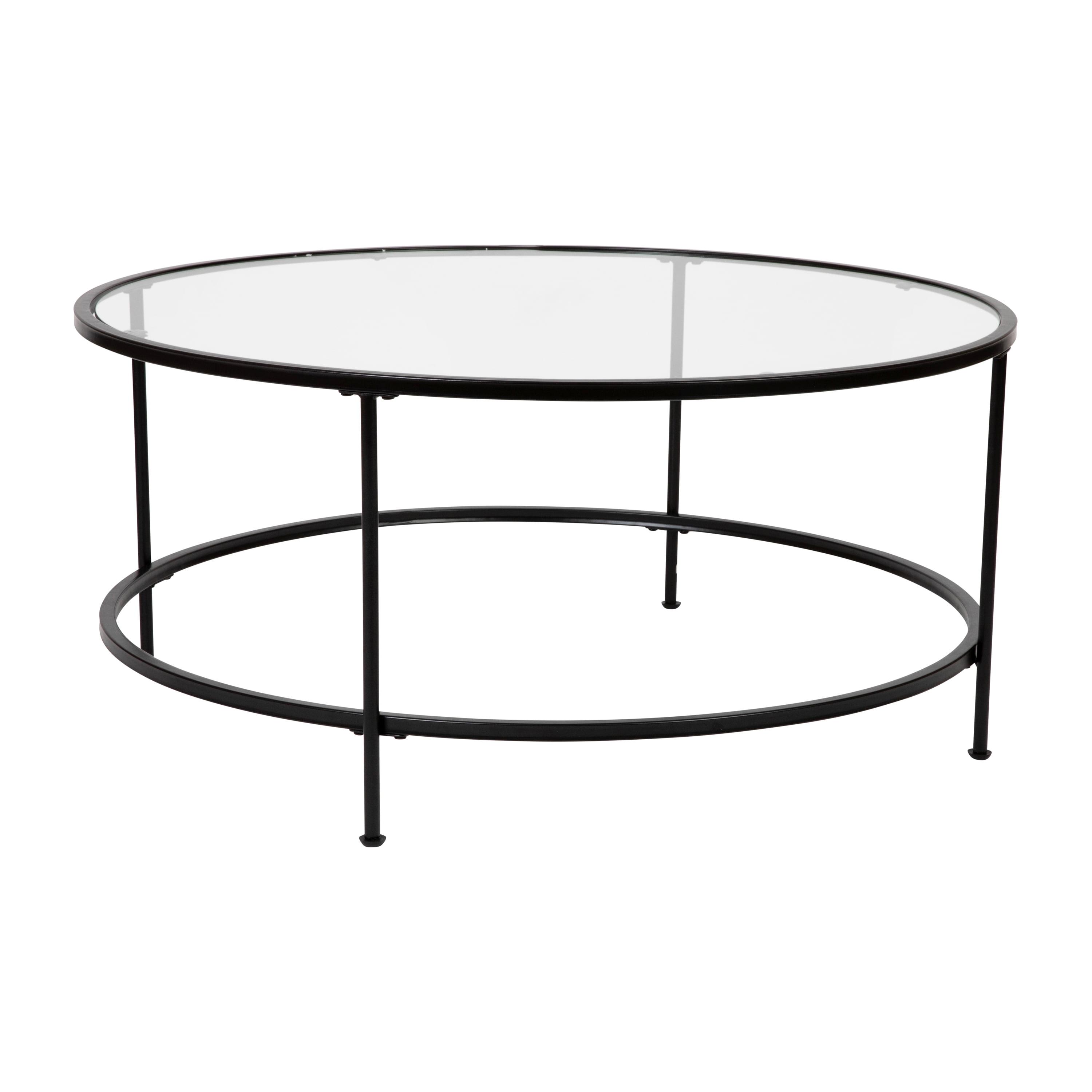 Flash Furniture Astoria Collection Round Coffee Table - Modern Clear Glass Coffee Table with Matte Black Frame