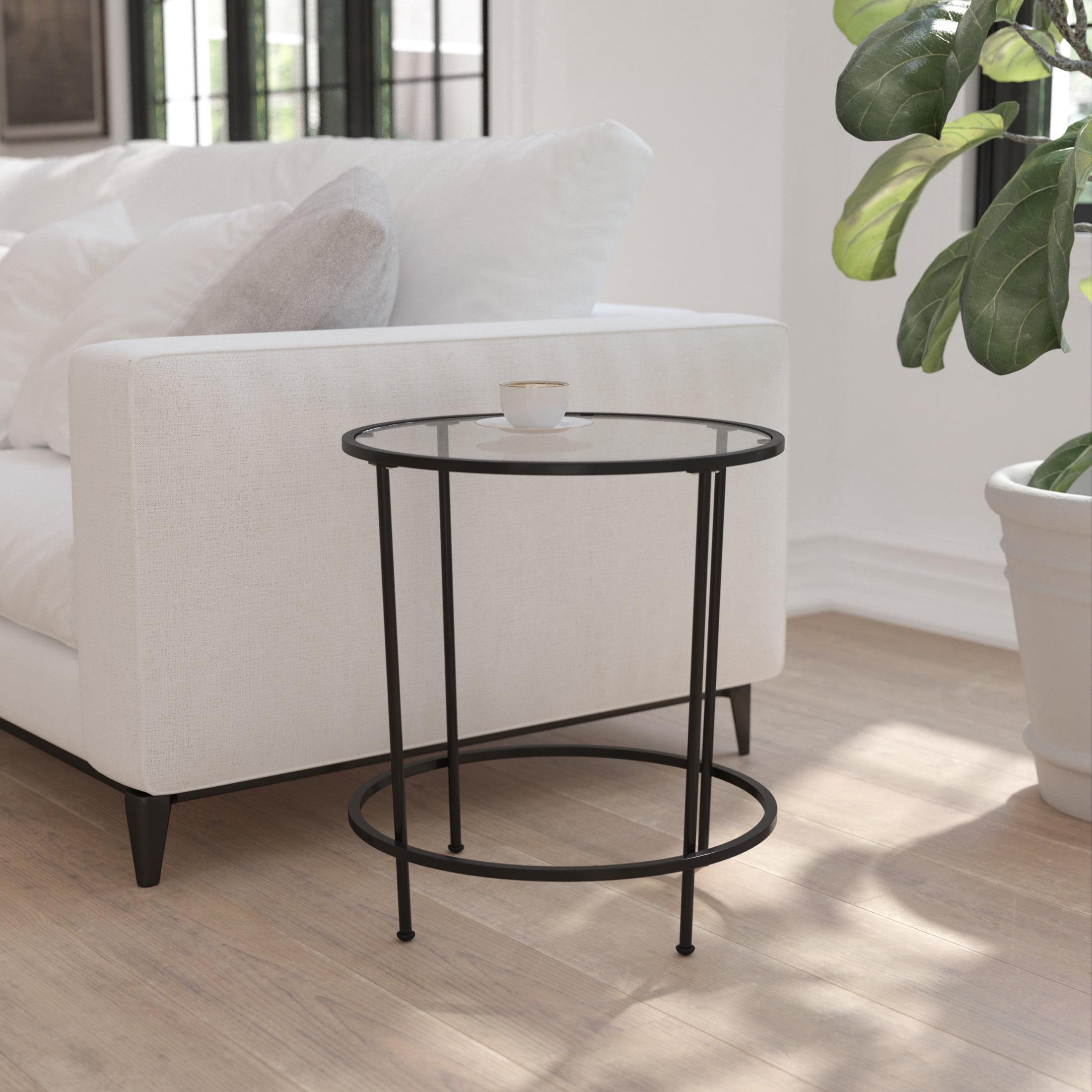 Flash Furniture Astoria Collection Round End Table - Modern Clear Glass Accent Table with Matte Black Frame