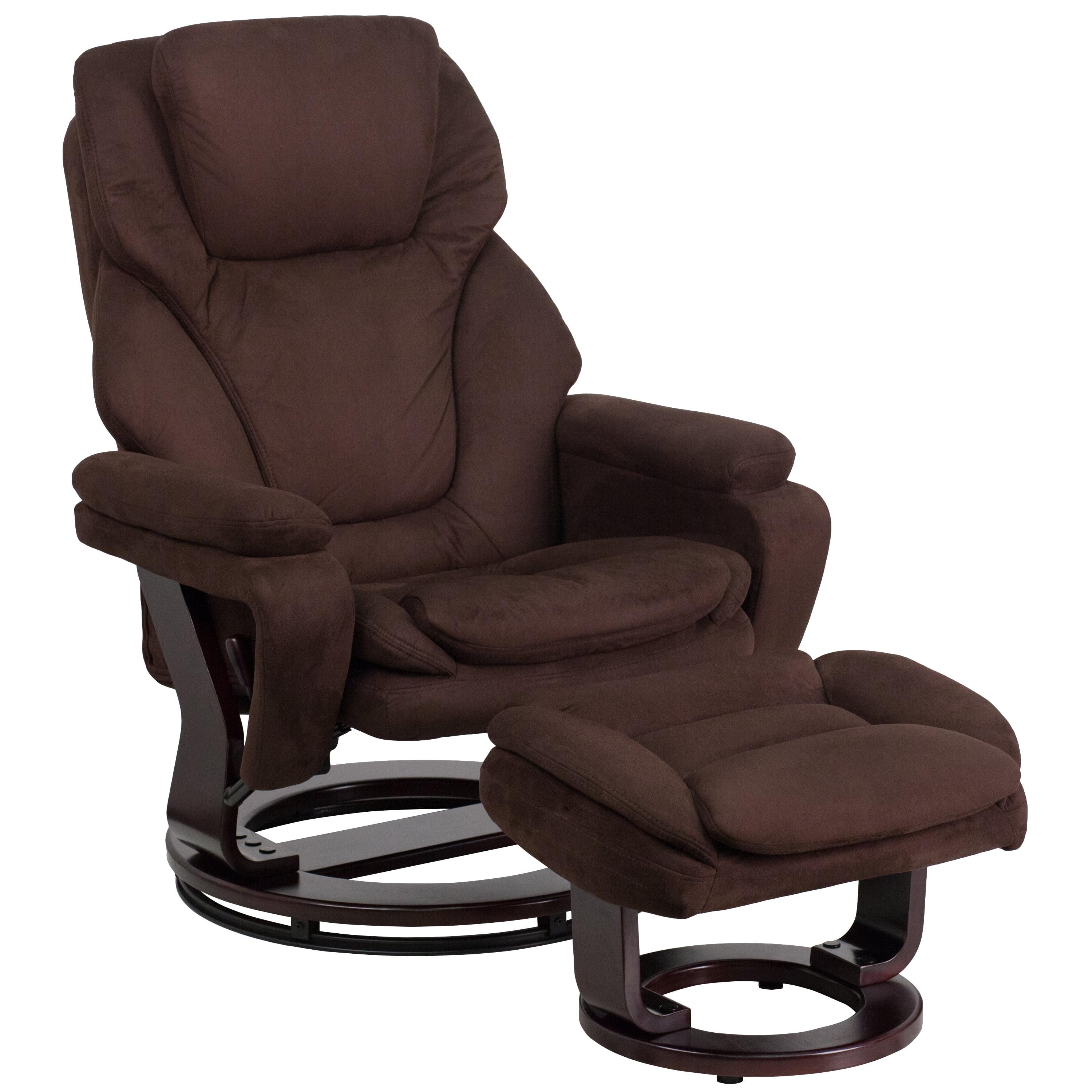 Brown Microfiber Swivel Recliner with Wood Base