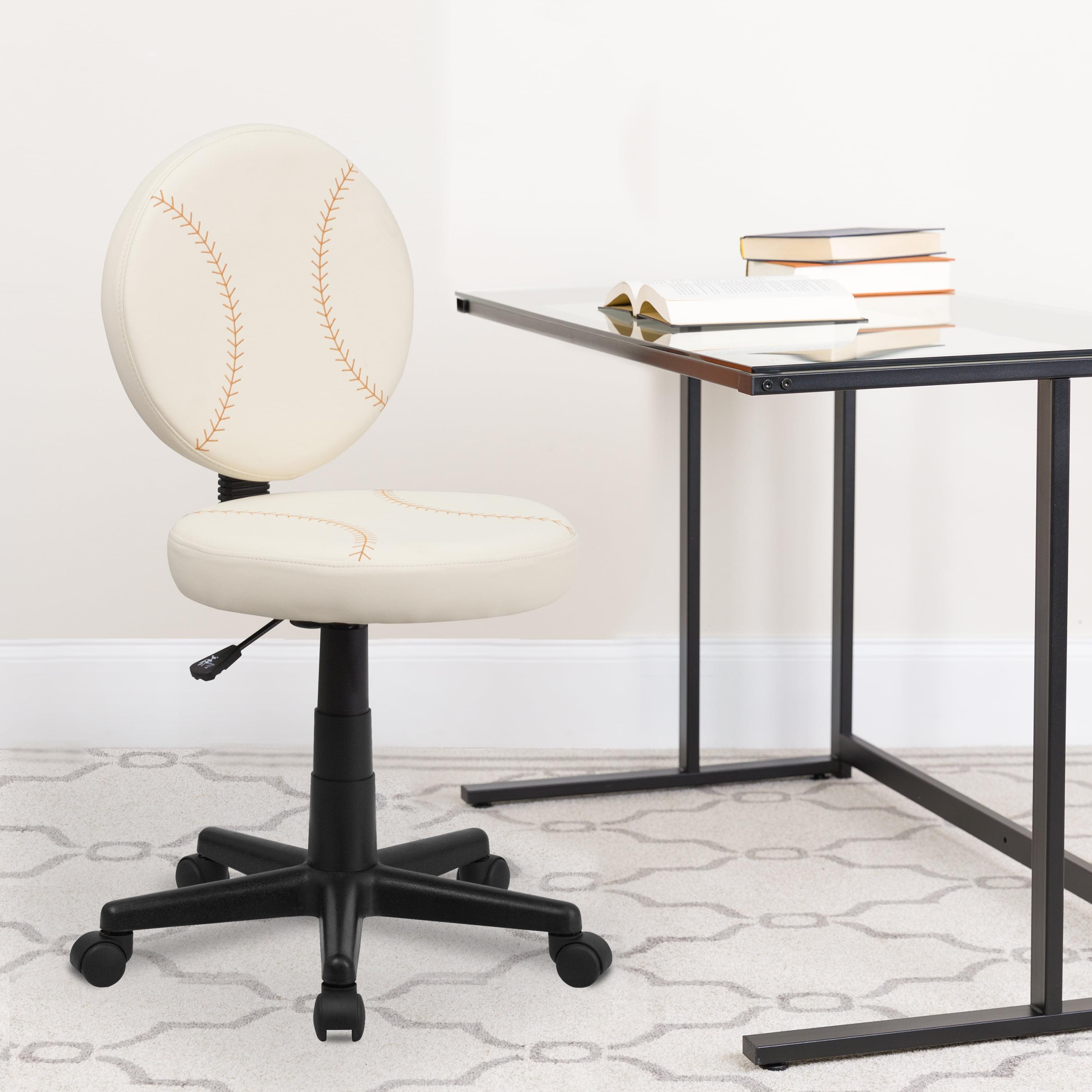 Youth Off-White Baseball-Inspired Vinyl and Metal Swivel Task Chair