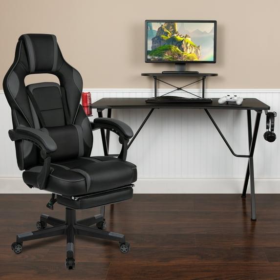 Flash Furniture Black Gaming Desk with Cup Holder/Headphone Hook/Monitor Stand & Black Reclining Back/Arms Gaming Chair with Footrest