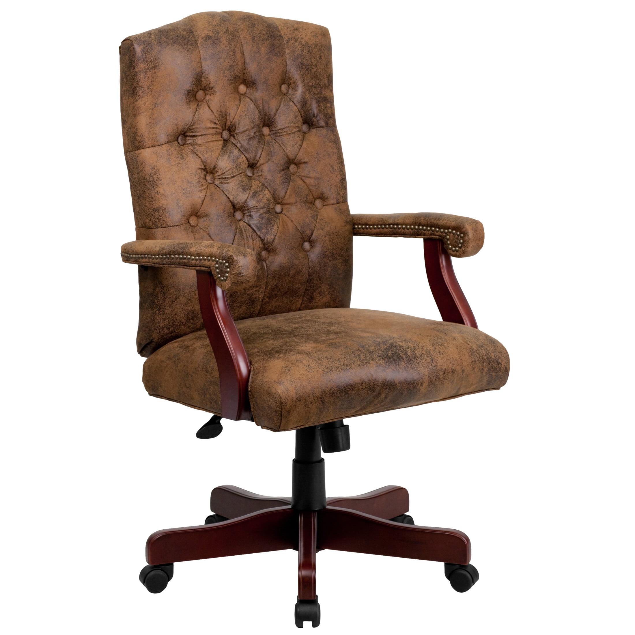 BizChair Bomber Brown Classic Executive Swivel Office Chair with Arms