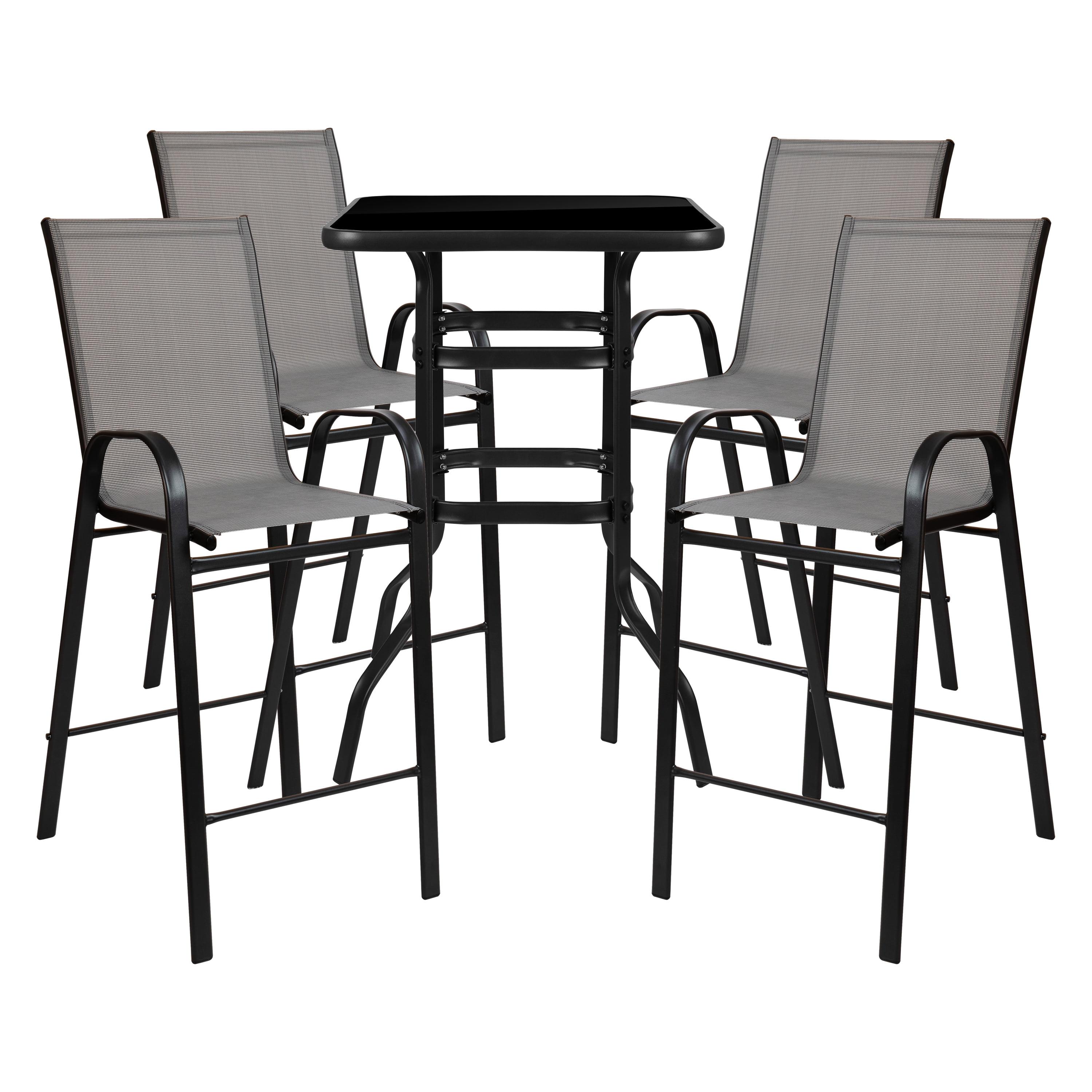 Flash Furniture Outdoor Dining Set - 4-Person Bistro Set - Outdoor Glass Bar Table with All-Weather Patio Stools