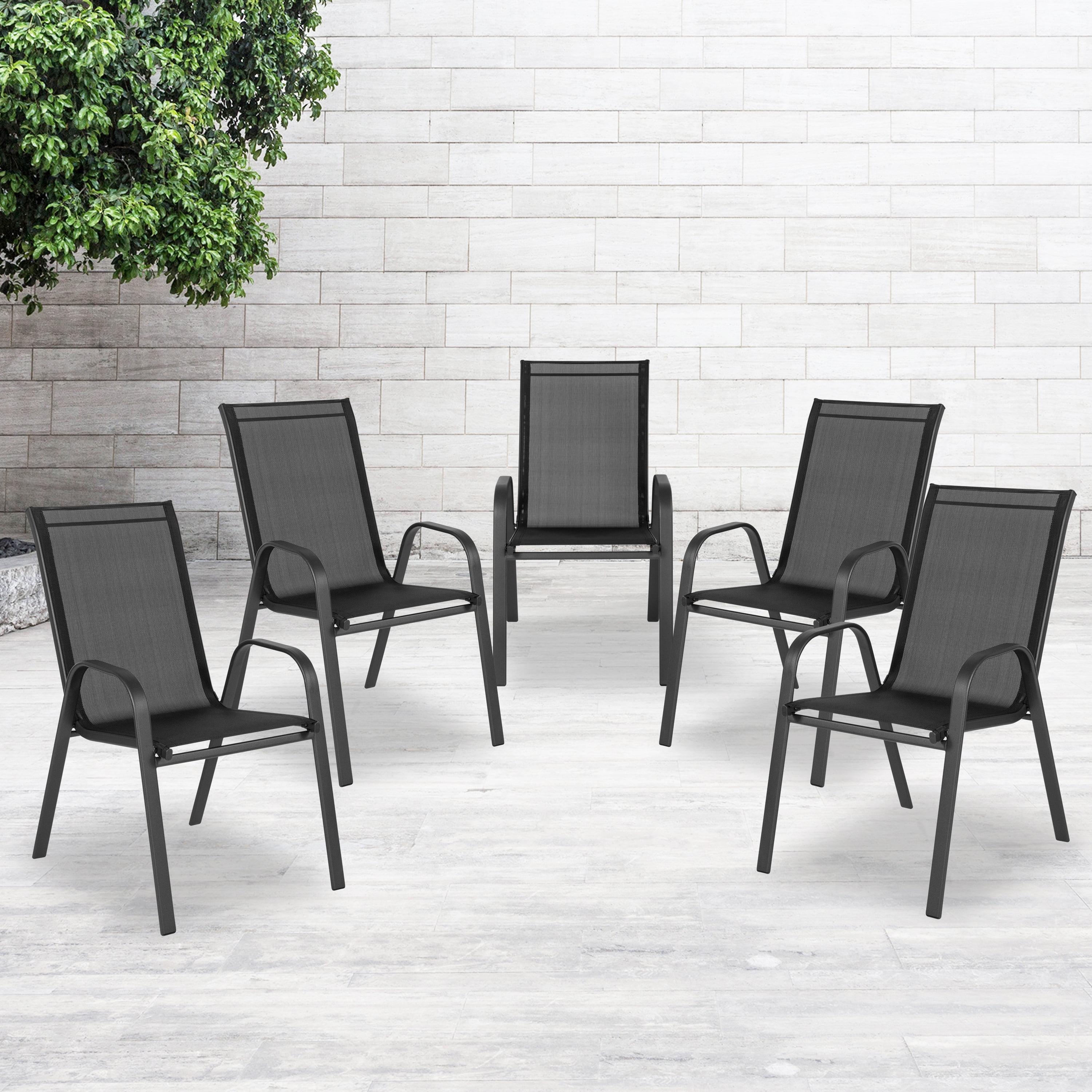 Brazos Series Black Flex Comfort Outdoor Stackable Dining Chairs, Set of 5