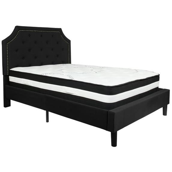 Flash Furniture Brighton Cama con Plataforma Tapizada con Capitoné de Tamaño Full en Tela Negra con Colchón de Muelles Ensacados