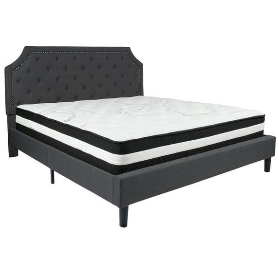 Flash Furniture Brighton King Size Tufted Upholstered Platform Bed in Dark Gray Fabric with Pocket Spring Mattress