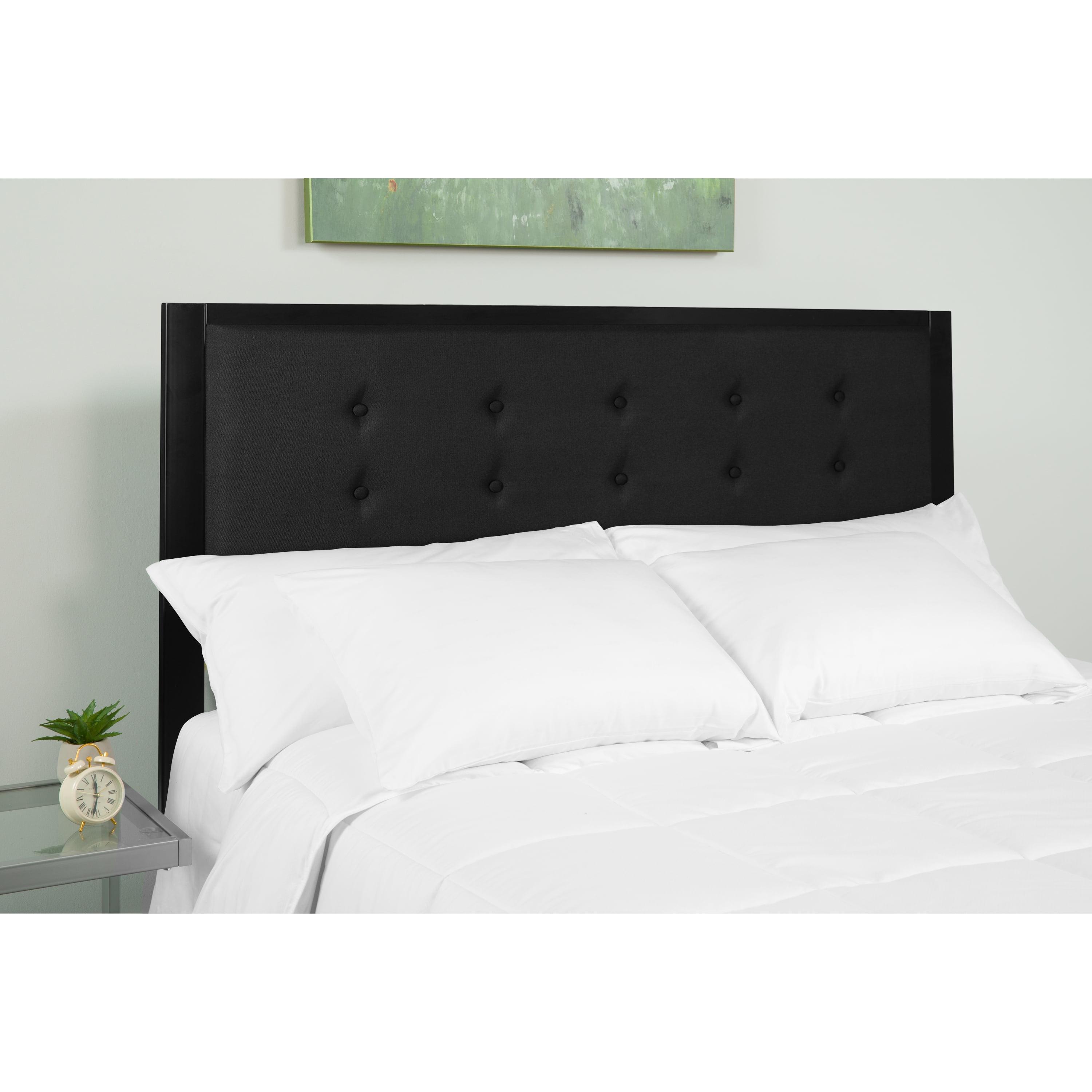 Sleek Black Upholstered King Headboard with Metal Tufting