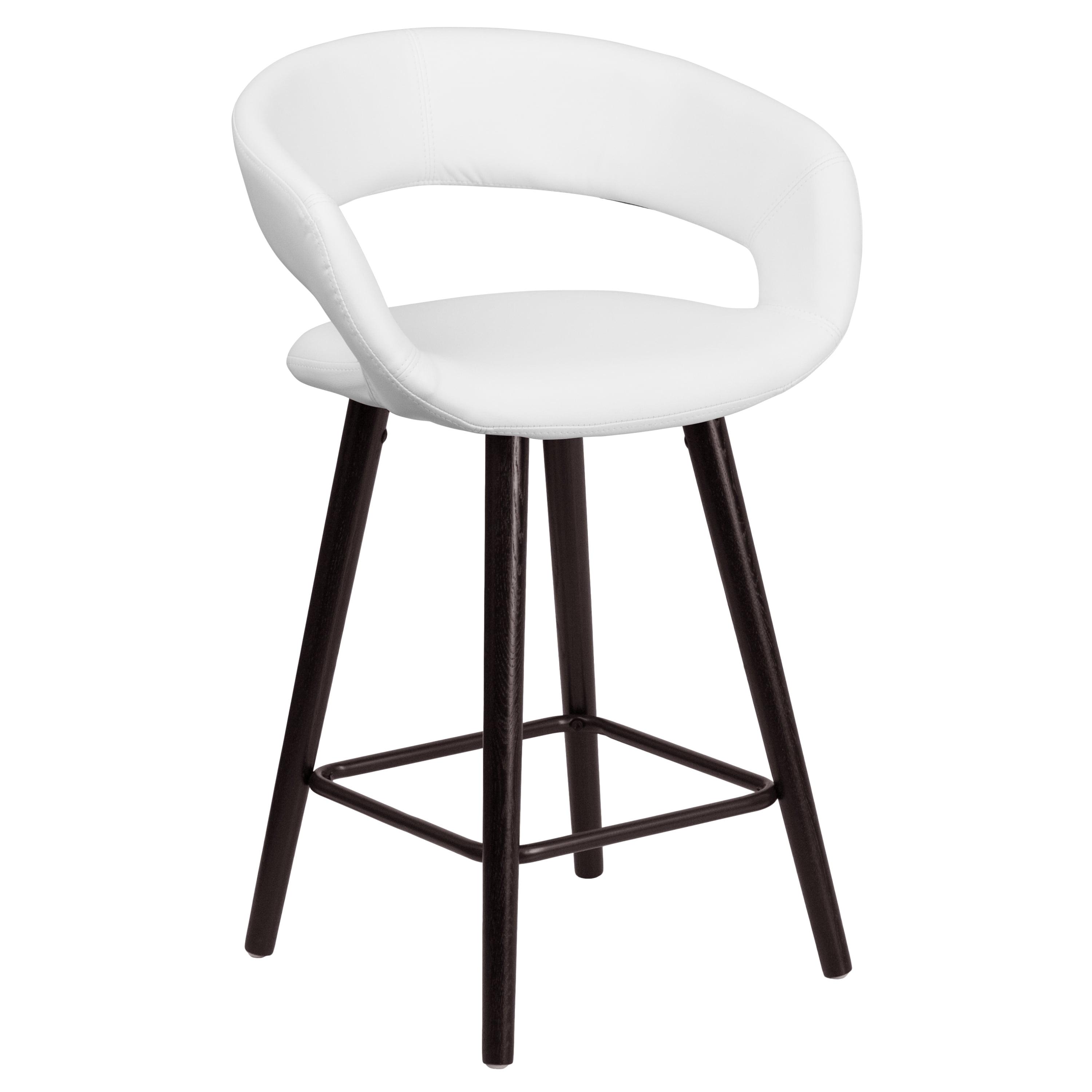 Cappuccino Wood Frame 24'' High Counter Stool in White Vinyl