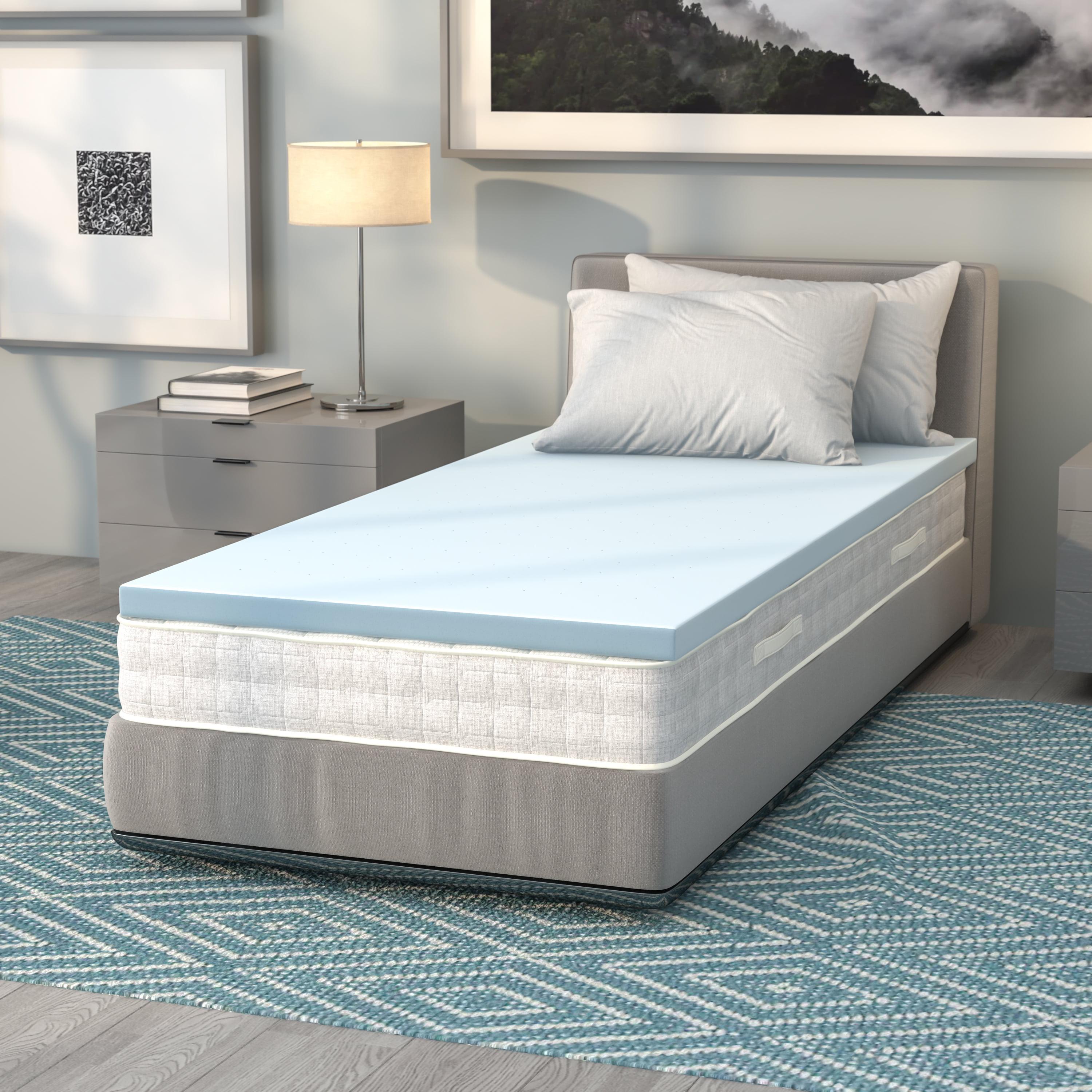 Twin Blue Gel Memory Foam Mattress Topper, 2 Inch