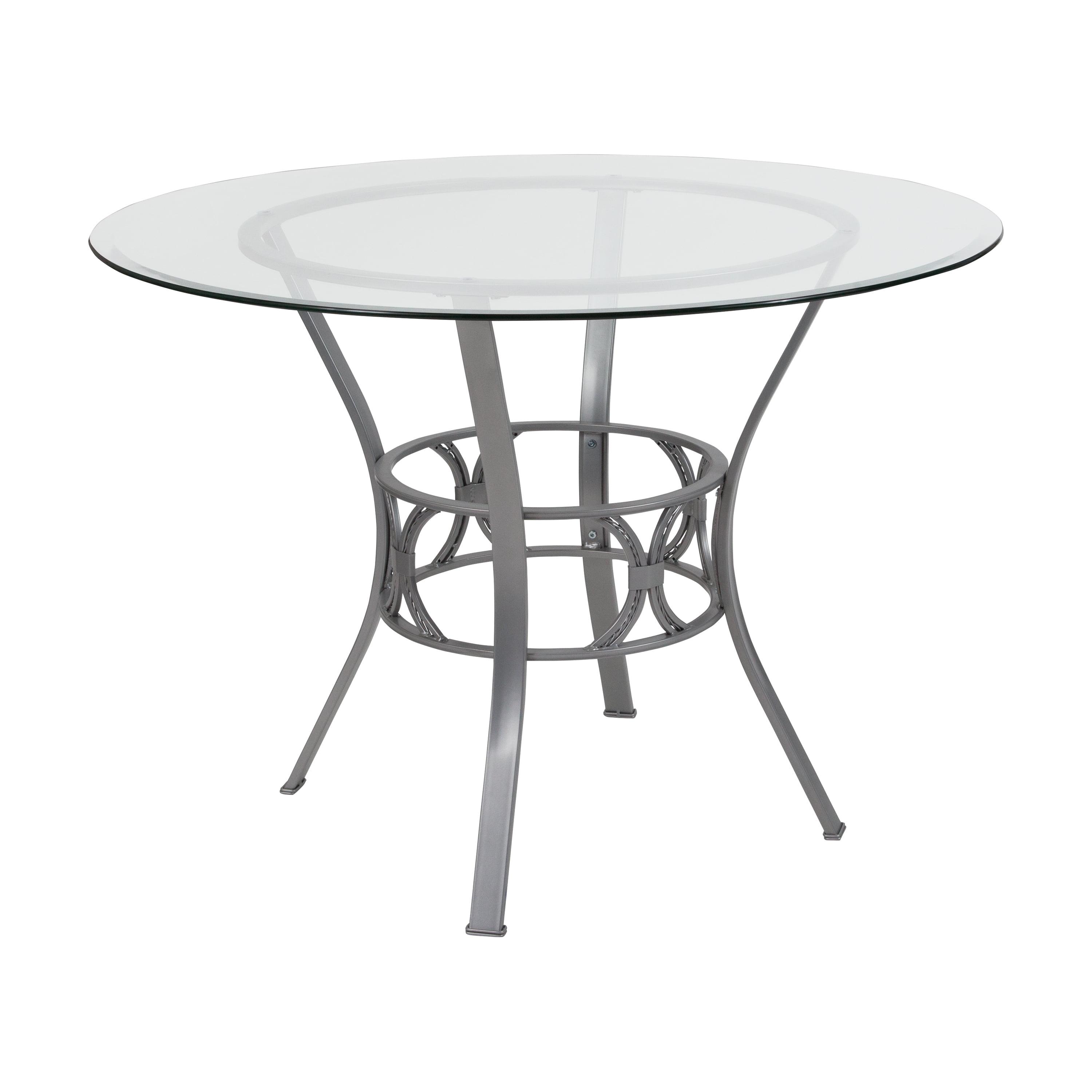 Elegant 42" Round Glass Dining Table with Silver Metal Base