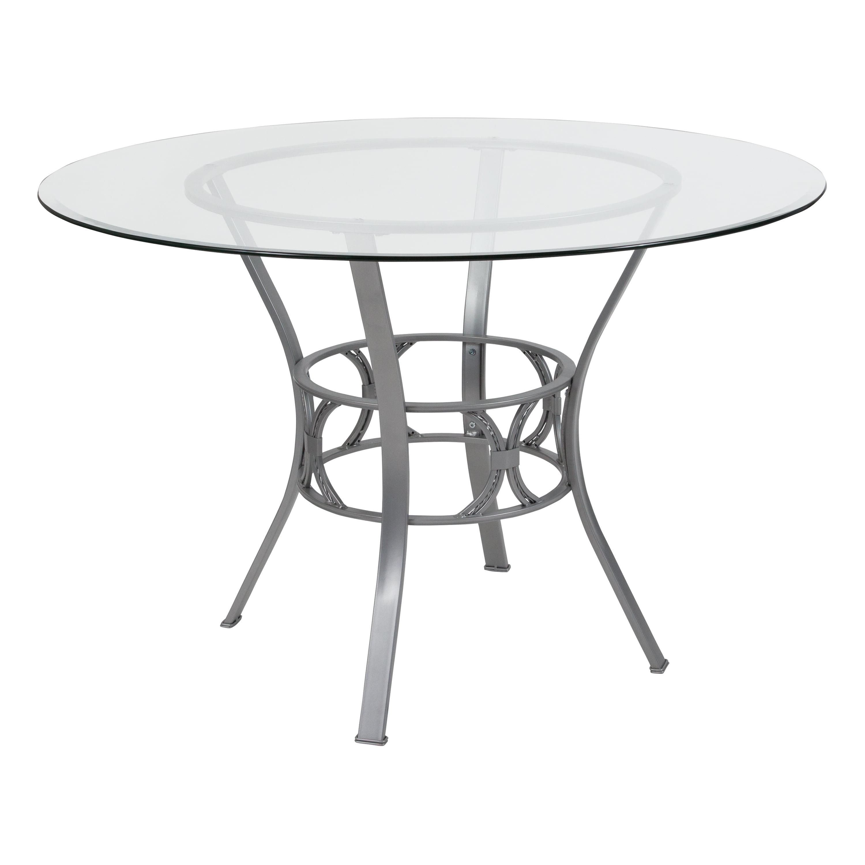 Carlisle 45'' Round Clear Glass Dining Table with Silver Metal Frame