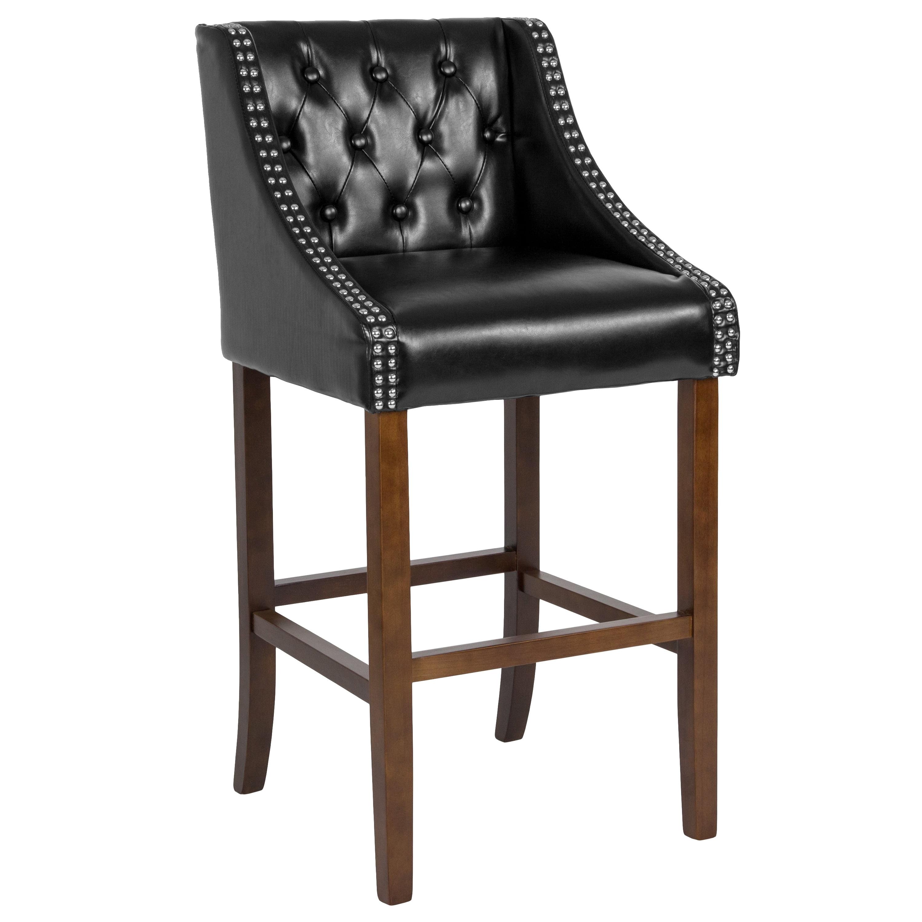 Flash Furniture Carmel Series 30" High Transitional Tufted Walnut Barstool with Accent Nail Trim