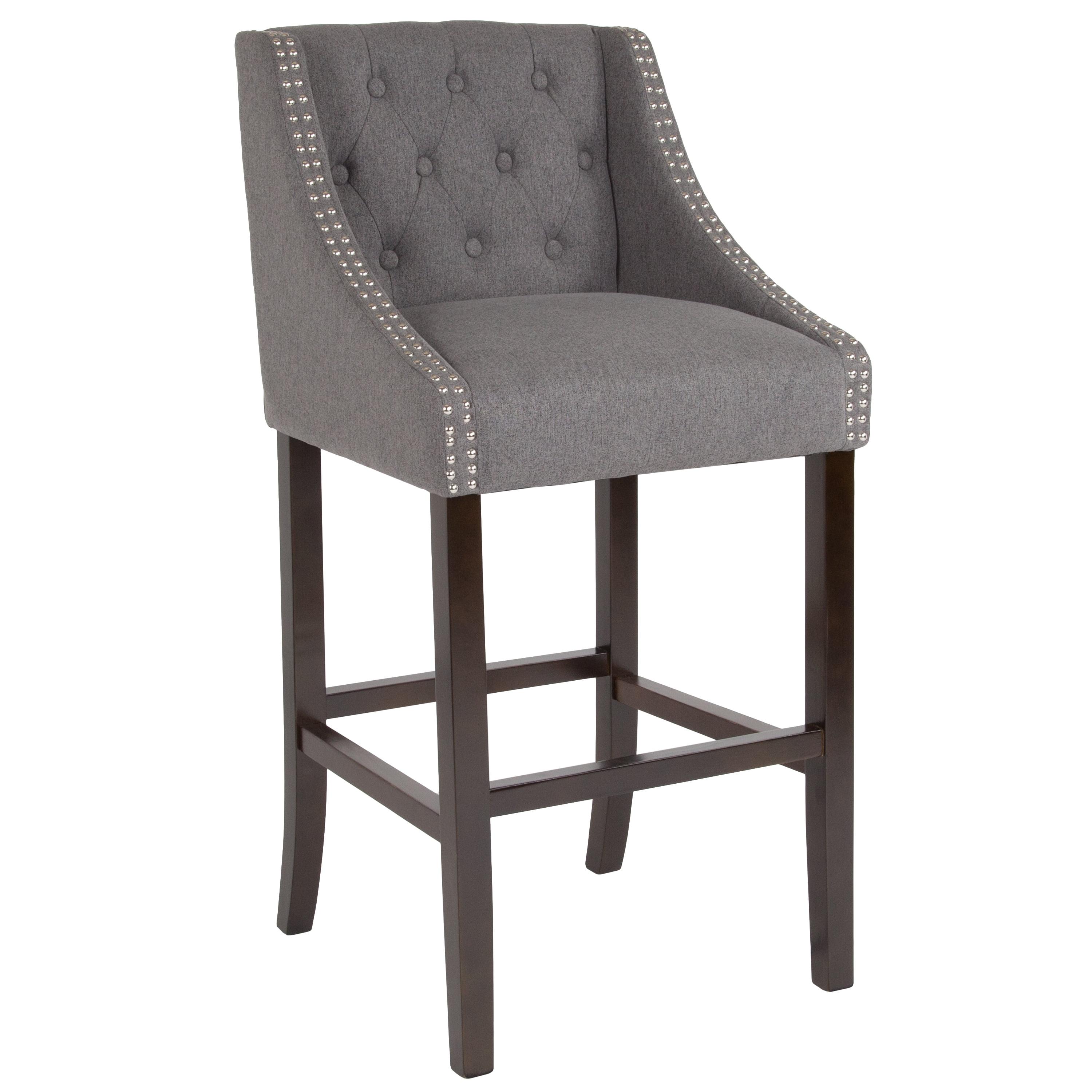 Flash Furniture Carmel Series 30" High Transitional Tufted Walnut Barstool with Accent Nail Trim