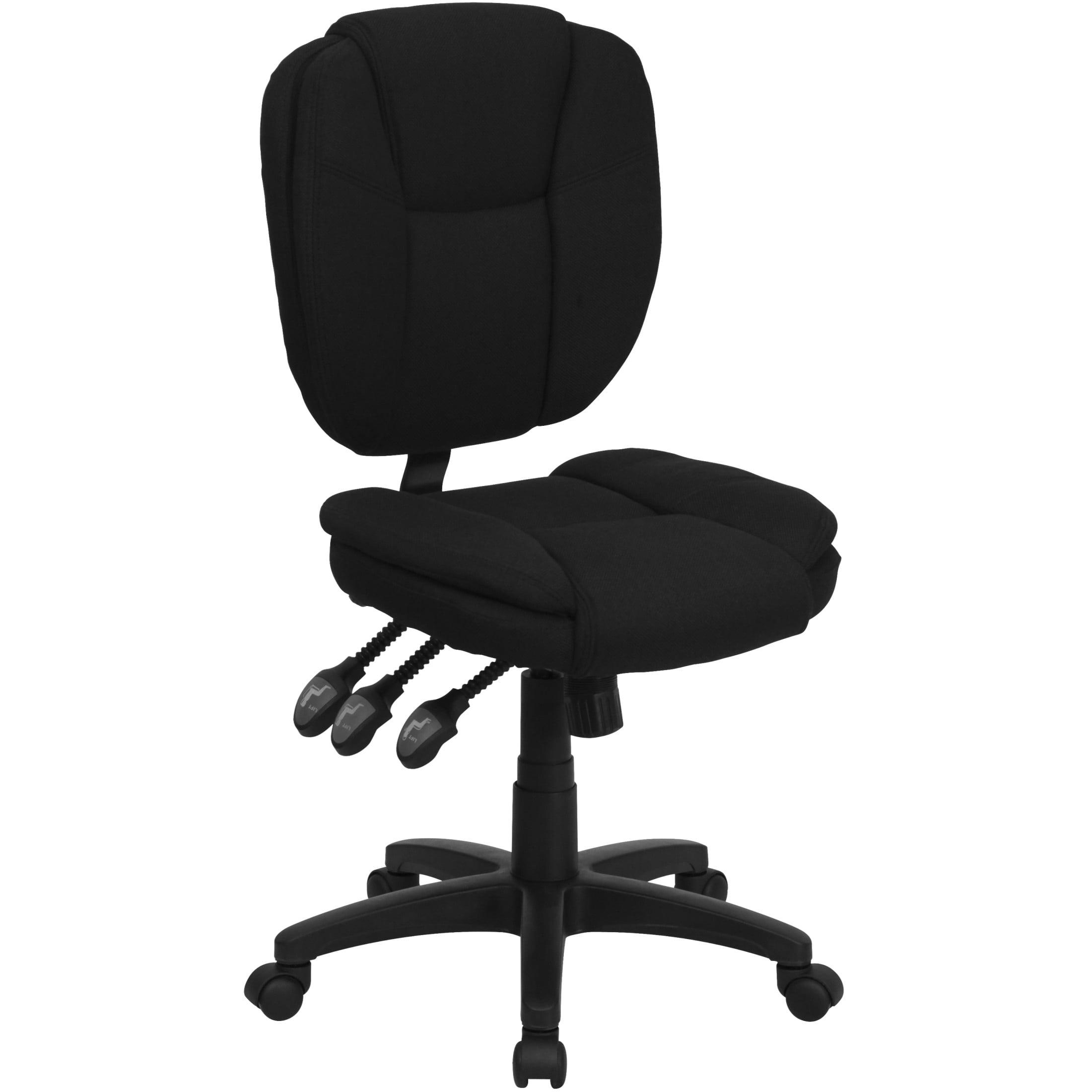 BizChair Mid-Back Black Fabric Multifunction Swivel Ergonomic Task Office Chair with Pillow Top Cushioning