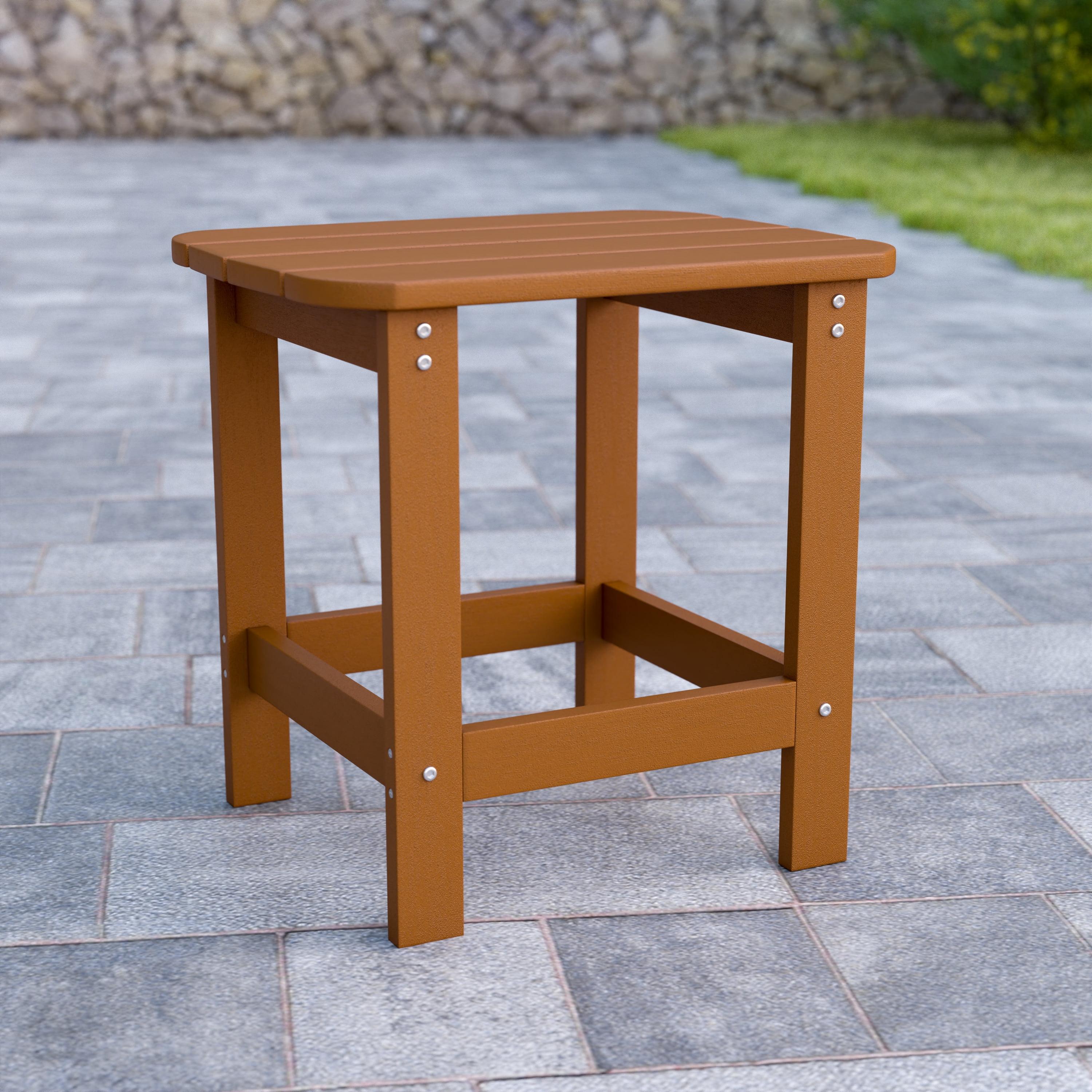 Flash Furniture Charlestown All-Weather Poly Resin Wood Adirondack Side Table in Teak