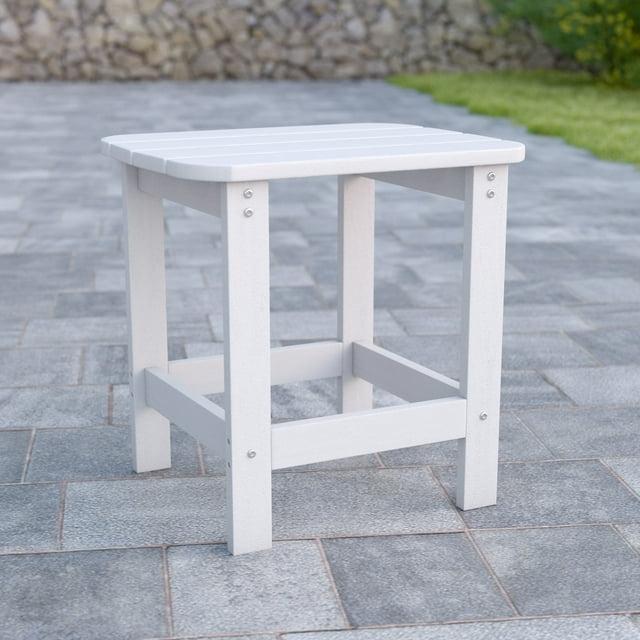 Flash Furniture Charlestown All-Weather Poly Resin Wood Adirondack Side Table in White