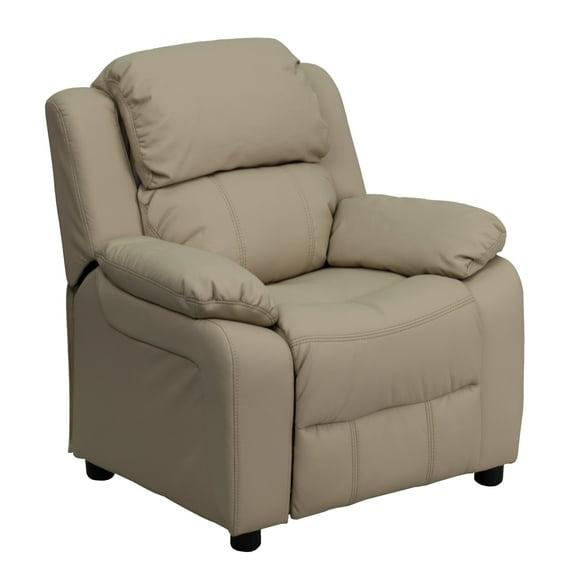 Flash Furniture Charlie Deluxe Padded Contemporary Beige Vinyl Kids Recliner with Storage Arms