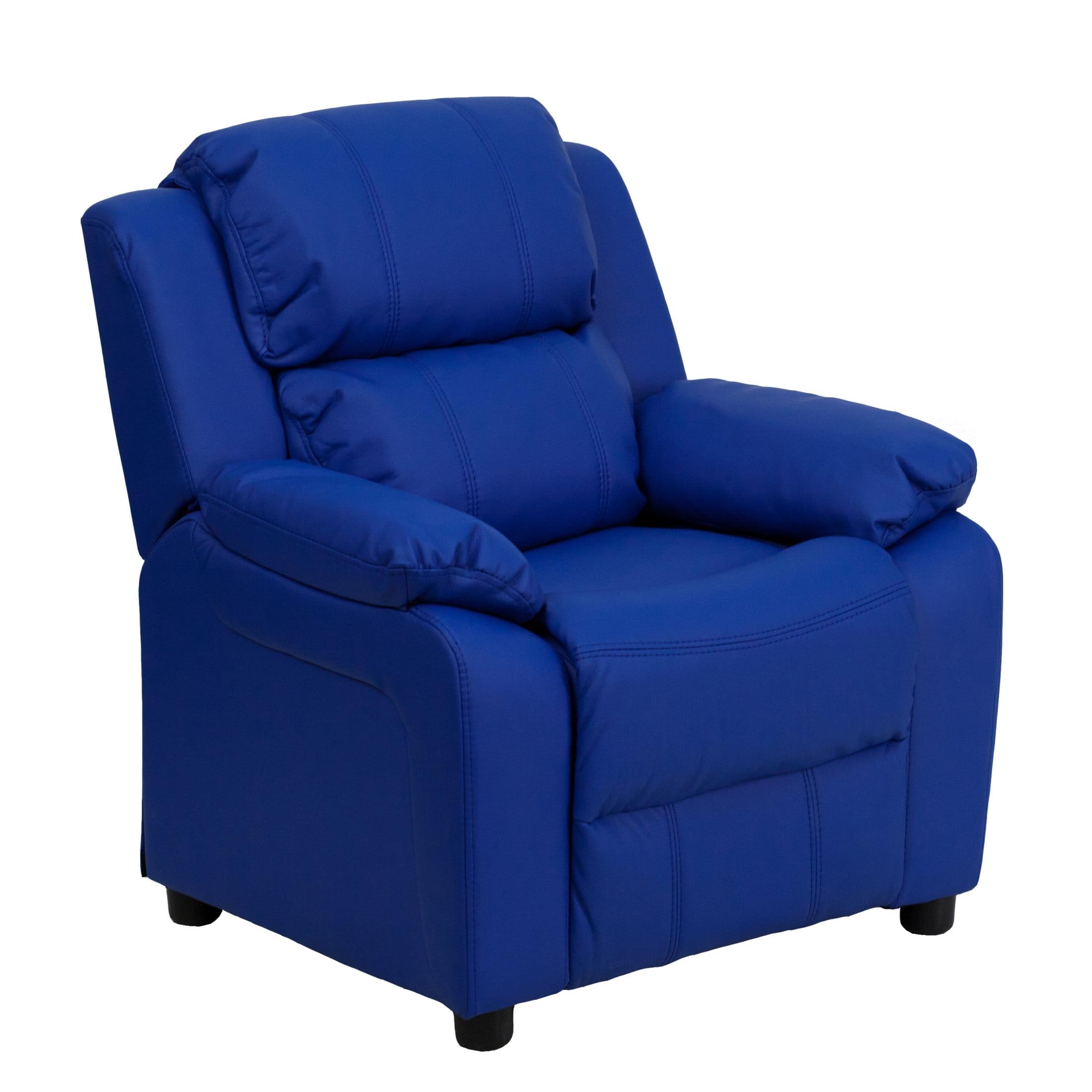 Flash Furniture Charlie Deluxe Padded Contemporary Blue Vinyl Kids Recliner with Storage Arms