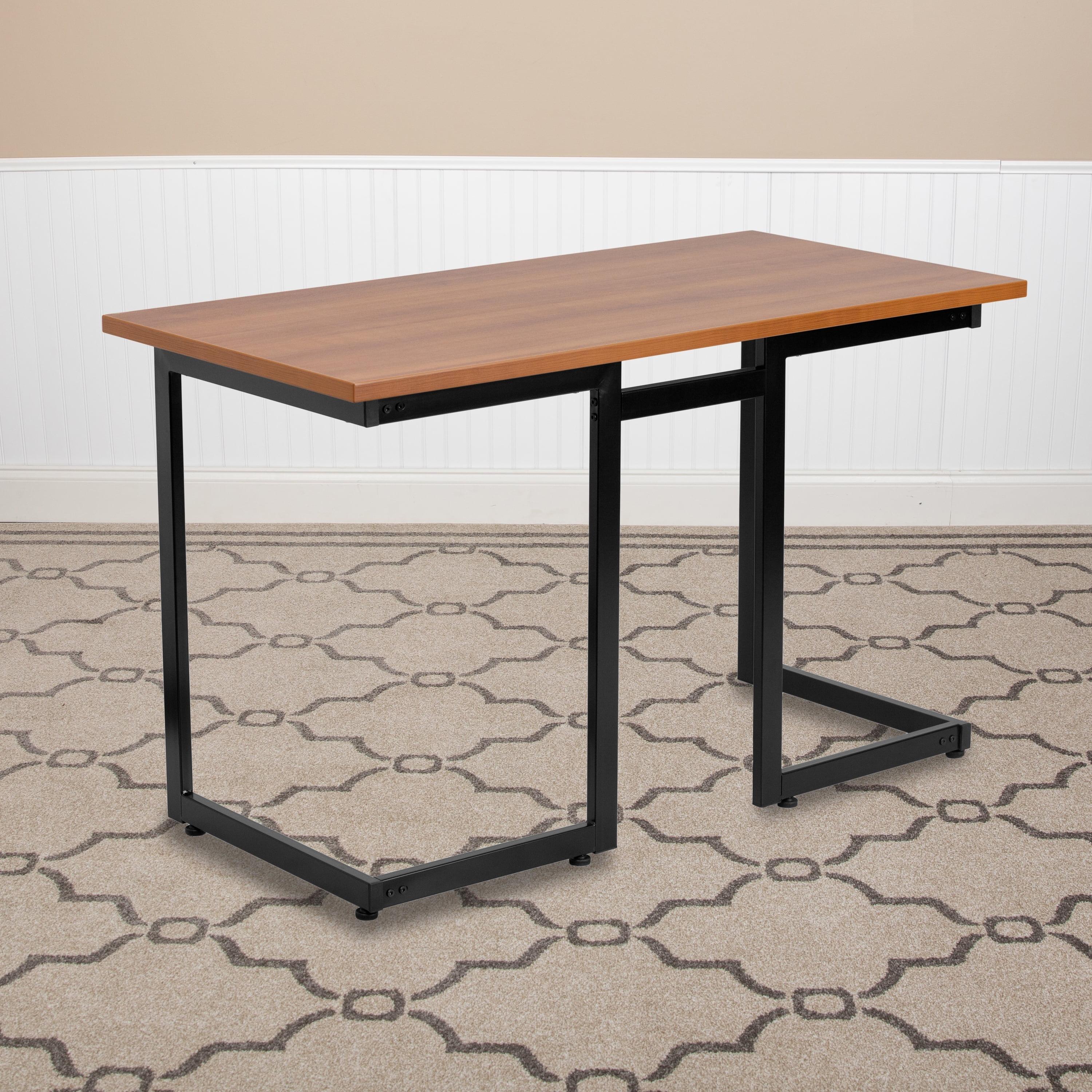 Cherry Finish Spacious Computer Desk with Black Metal Frame