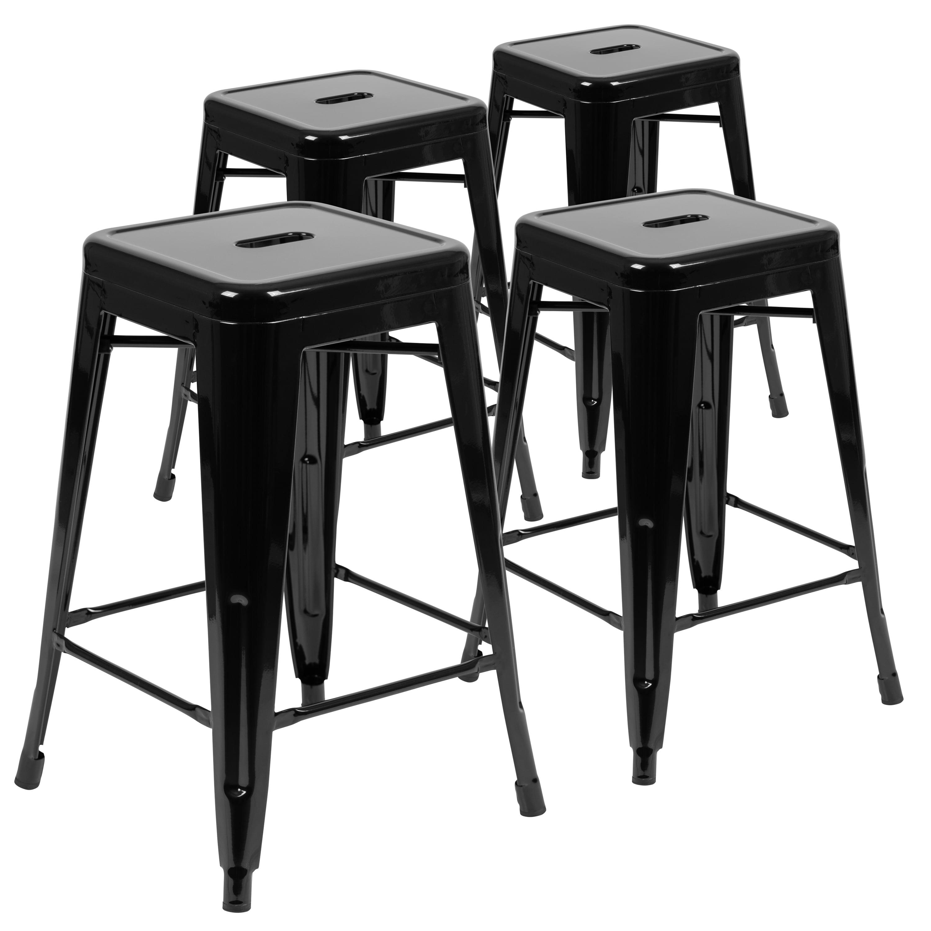 Industrial Chic 41" Black Wood & Metal Stackable Bar Stool, Set of 4