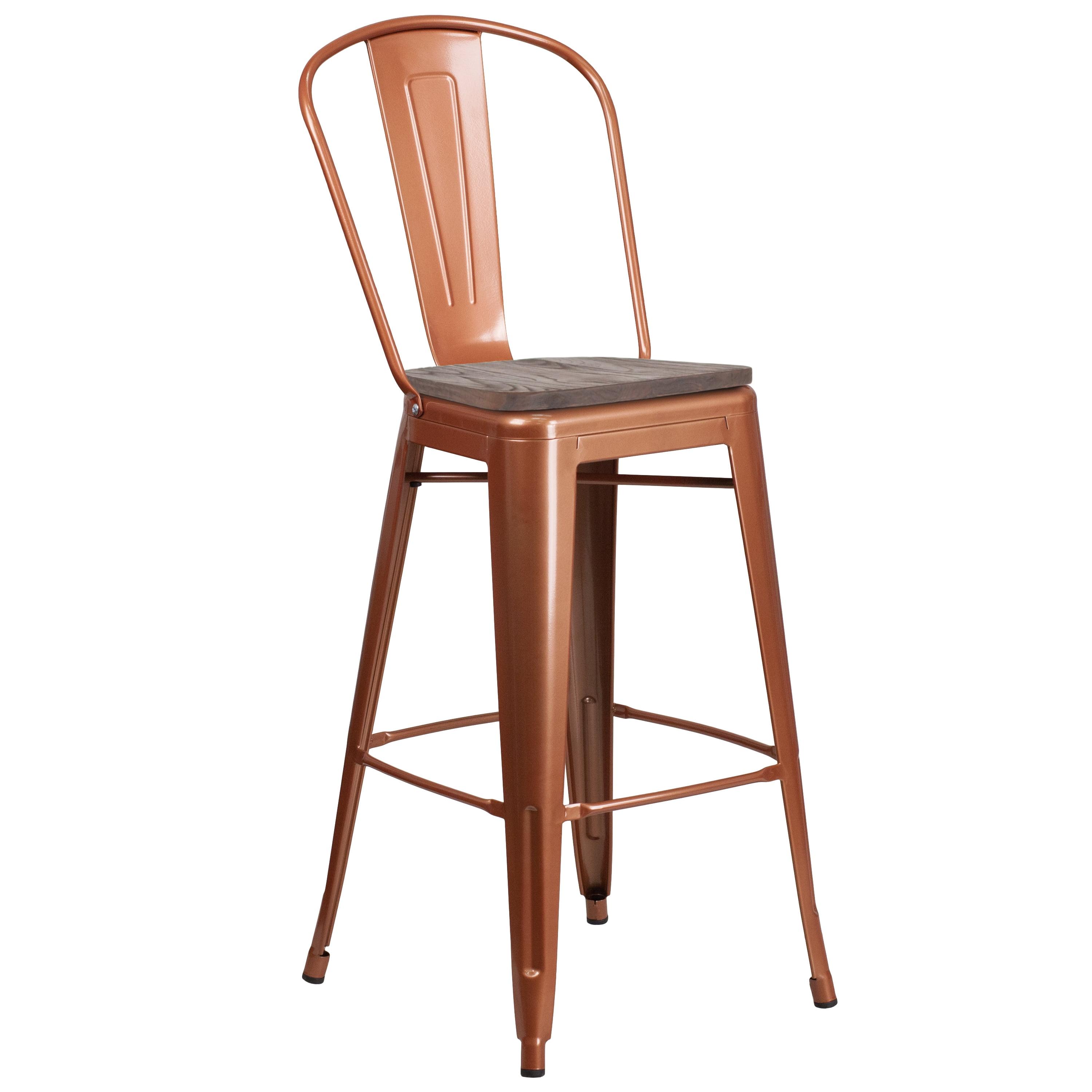 Flash Furniture 30" High Metal Barstool with Back and Wood Seat