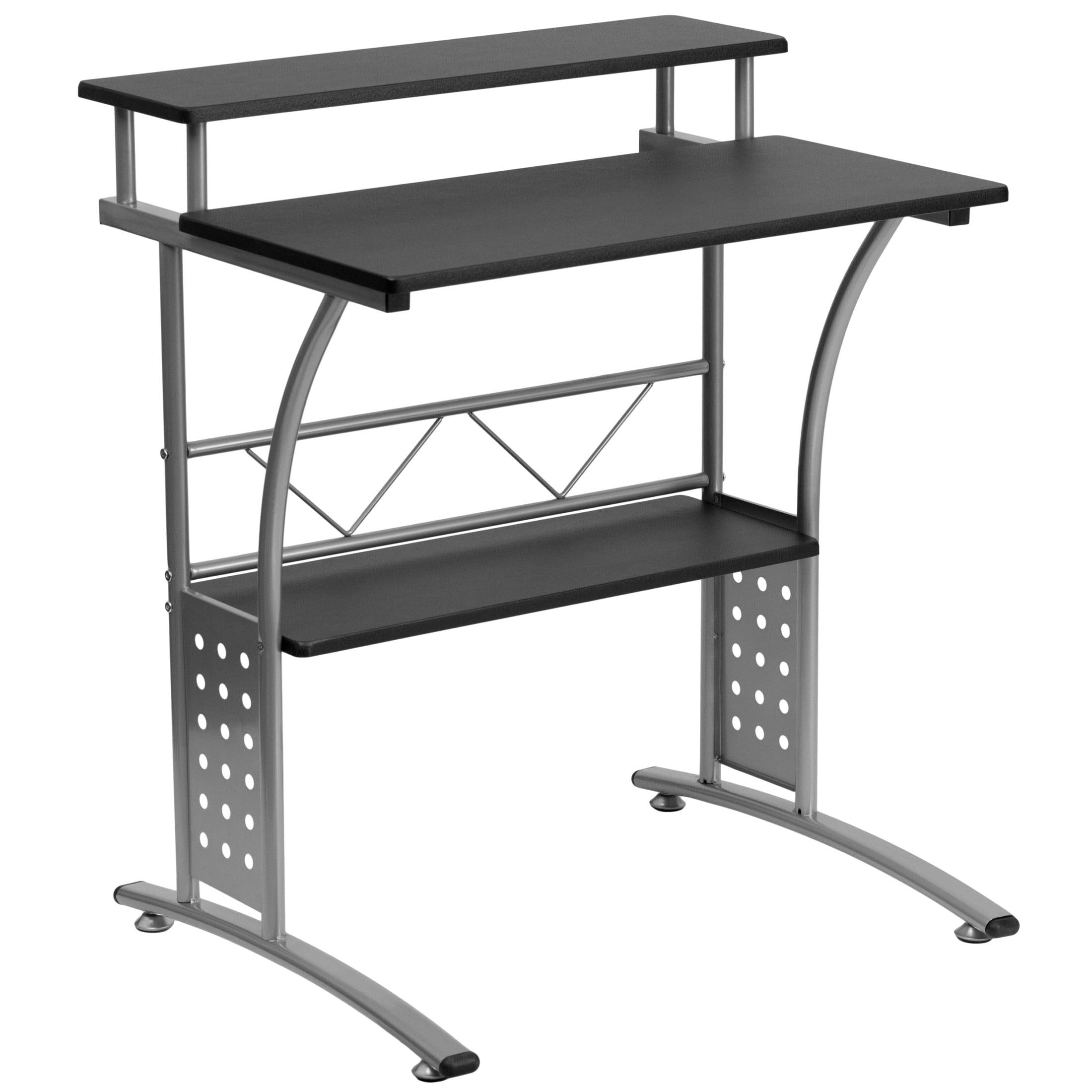 Flash Furniture Clifton Modern Office Computer Desk with Top/Bottom Storage Shelves, 28"W, Black