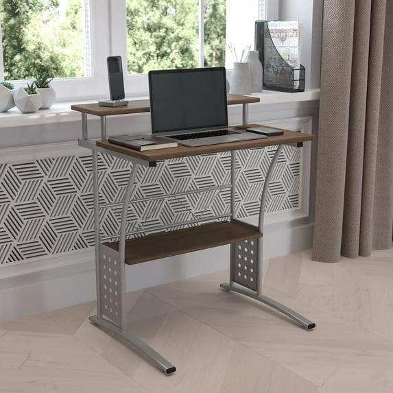 Flash Furniture Clifton Rustic Walnut Computer Desk with Top and Lower Storage Shelves