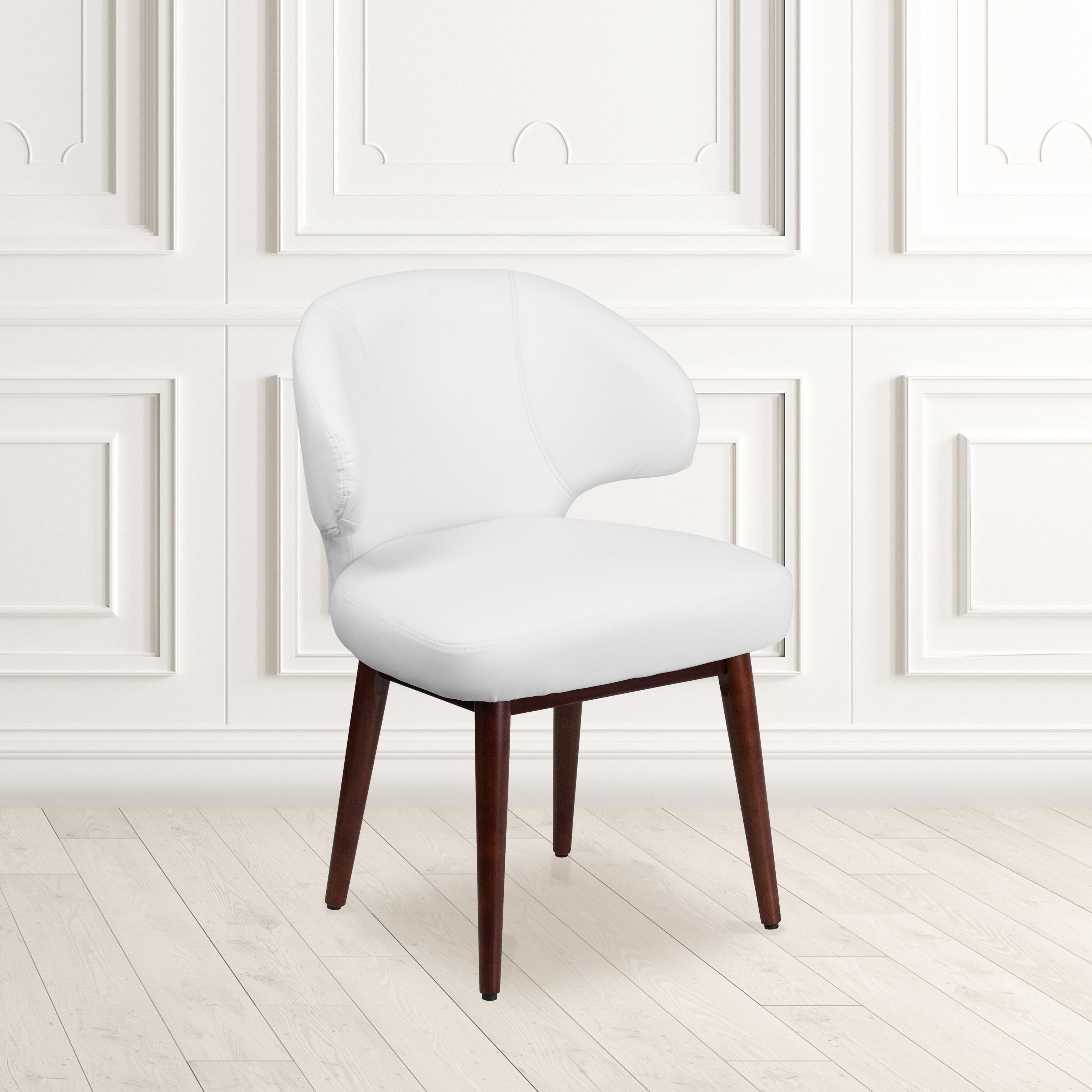 White LeatherSoft Accent Chair with Walnut Legs