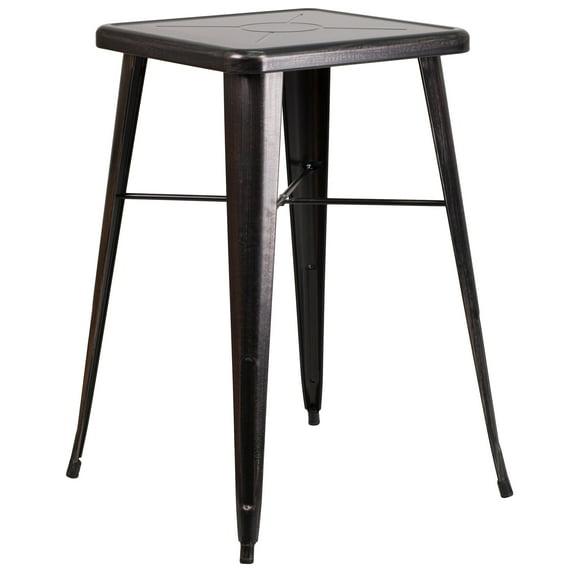 Flash Furniture Commercial Grade 23.75" Square Black-Antique Gold Metal Indoor-Outdoor Bar Height Table