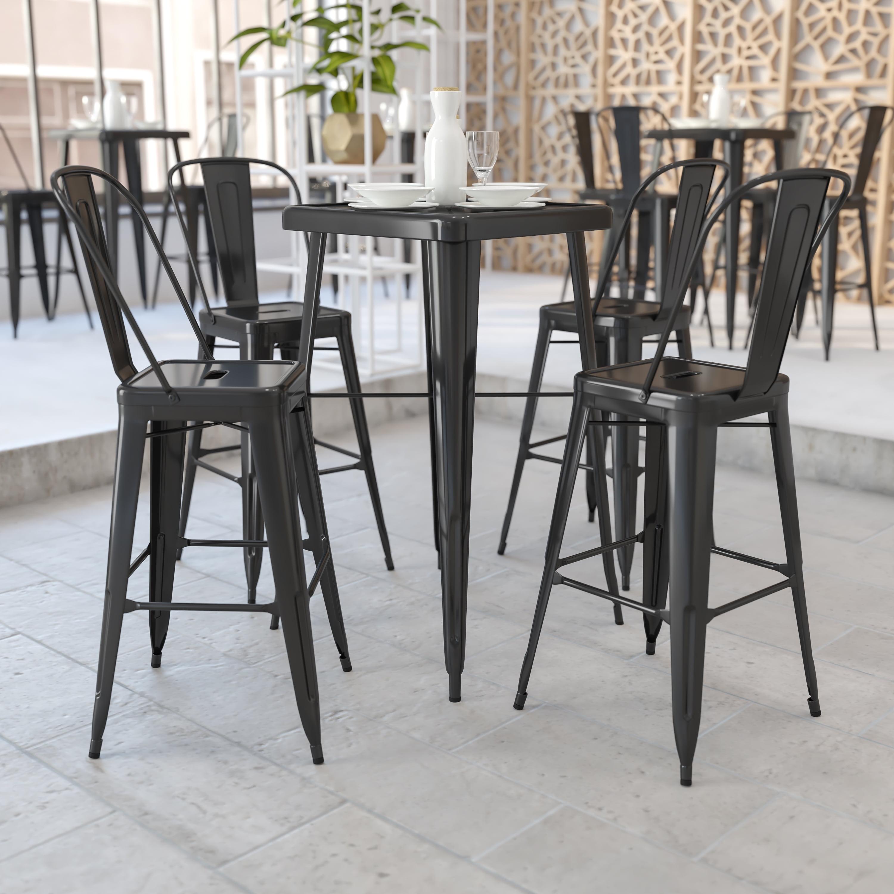 23.75" Square Black Steel Indoor-Outdoor Bar Table Set with 2 Stools