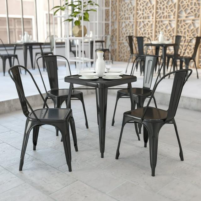 Flash Furniture Commercial Grade 23.75" Square Black Metal Indoor-Outdoor Table Set with 2 Stack Chairs