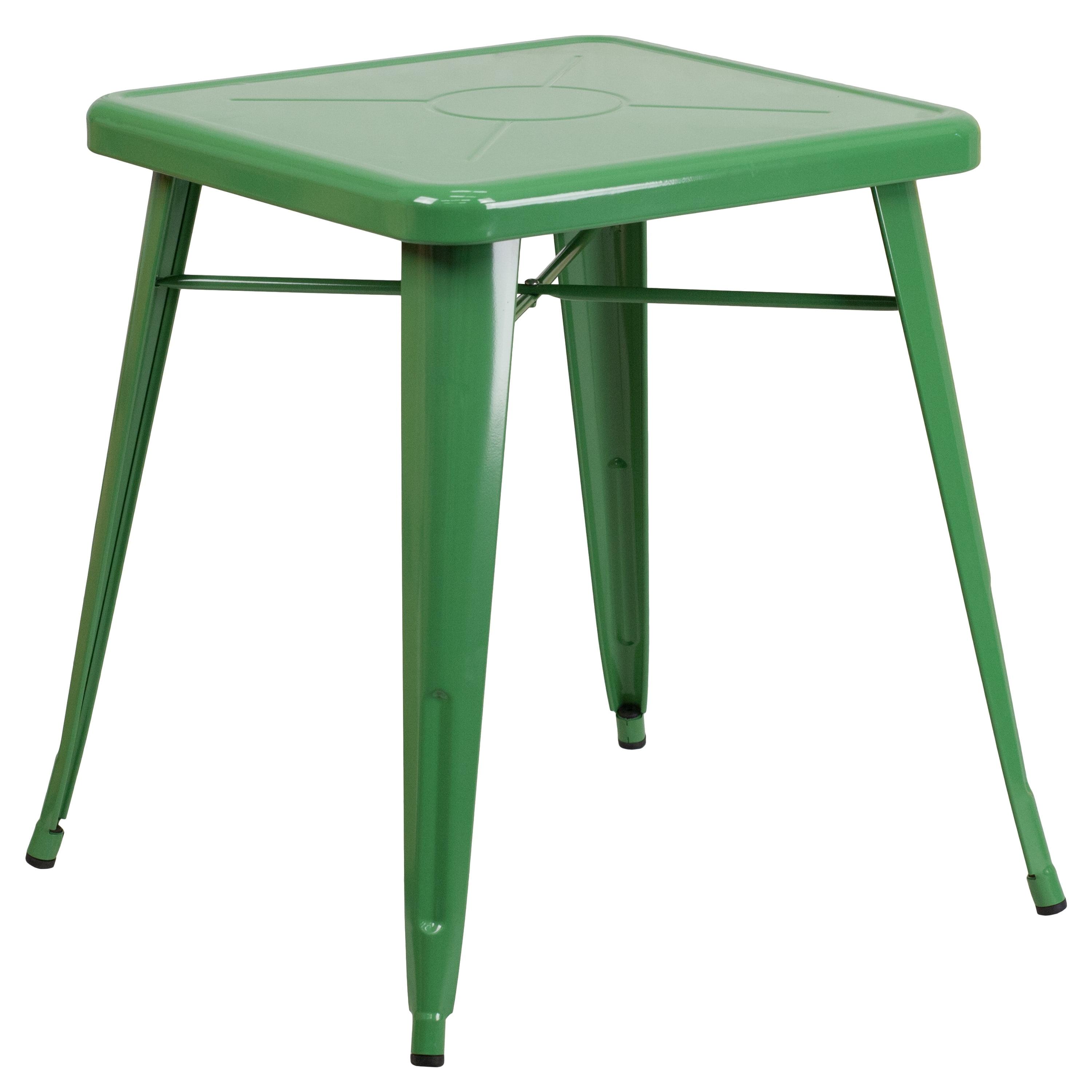 Compact 23.75'' Square Green Metal Indoor-Outdoor Dining Table