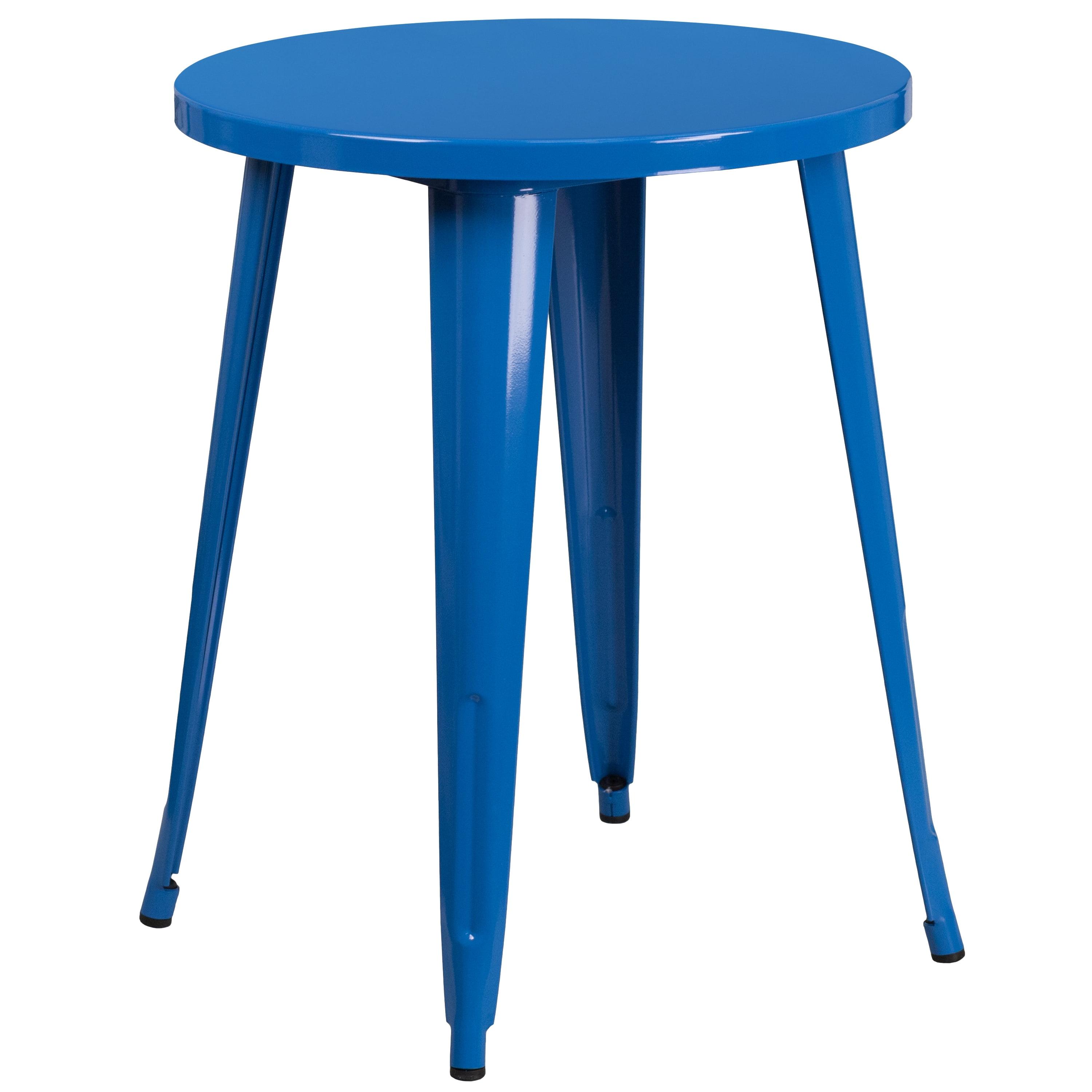 Retro-Modern Blue Metal 24" Round Indoor-Outdoor Dining Table