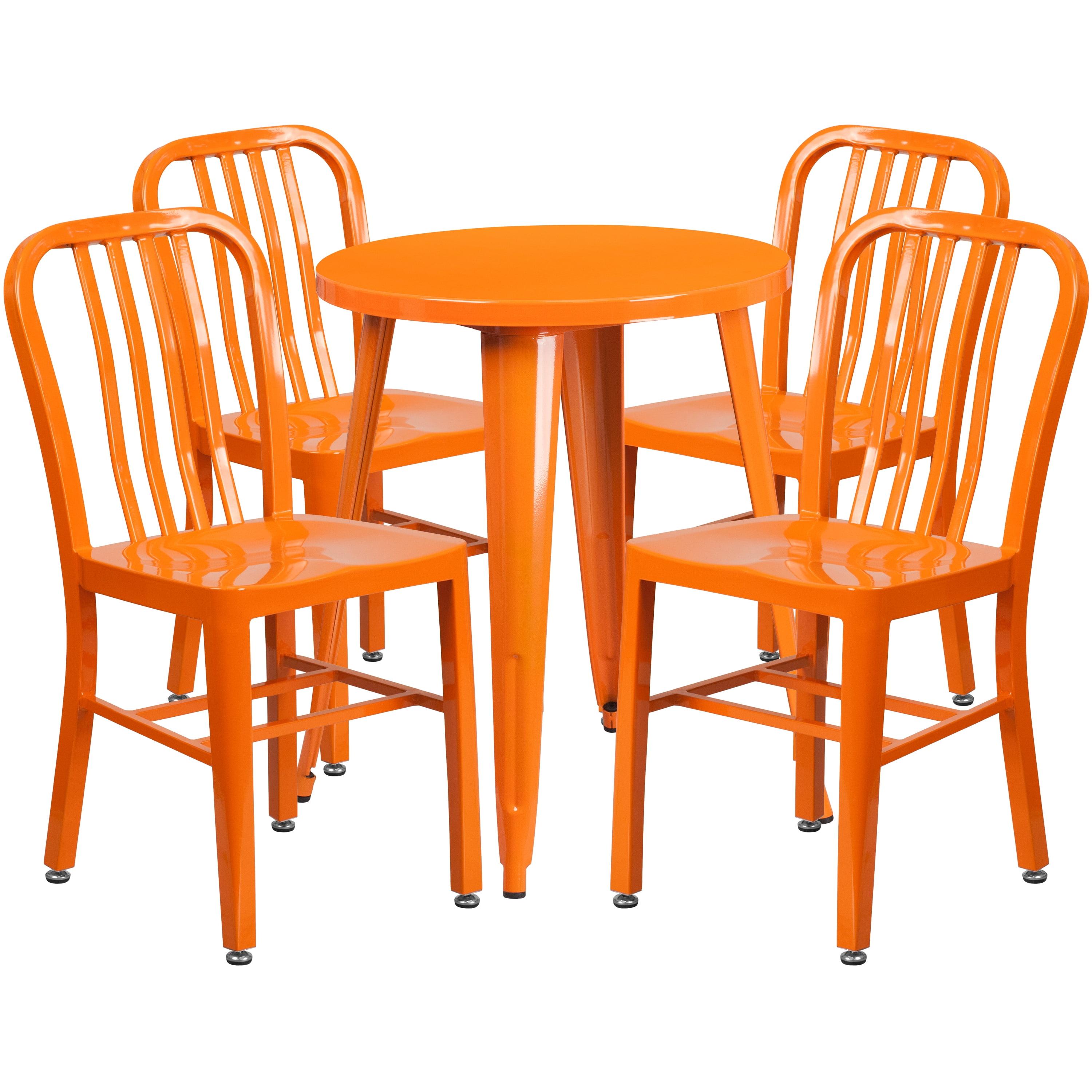 29" Round Orange Metal Bistro Set with Vertical Slat Chairs