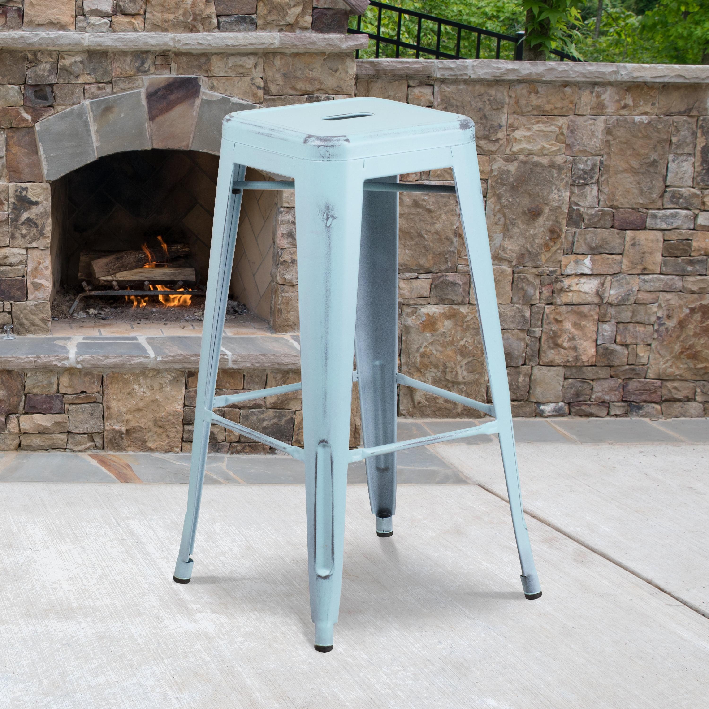 Flash Furniture Commercial Grade 30" High Backless Distressed Metal Indoor-Outdoor Barstool