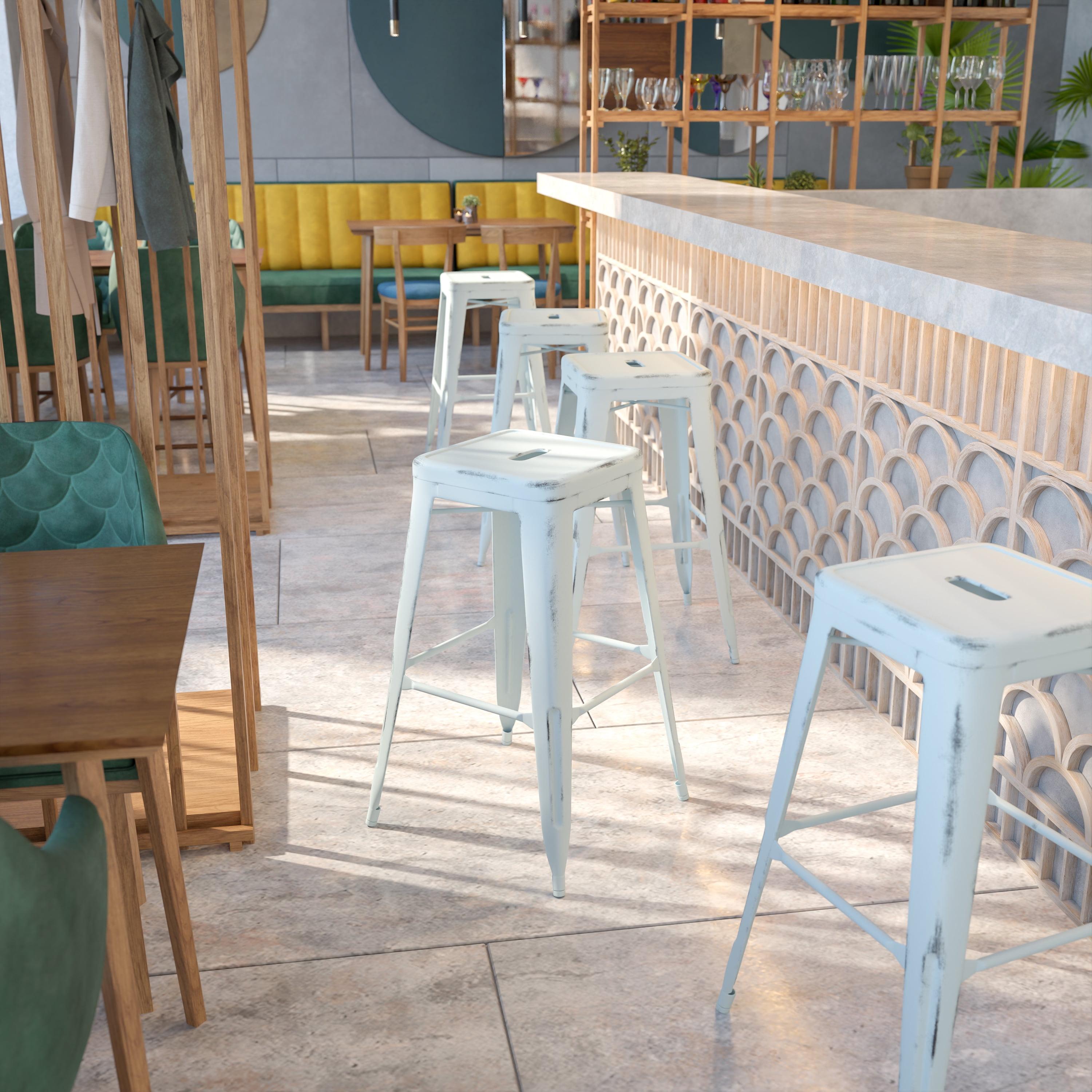 Flash Furniture Commercial Grade 30" High Backless Distressed Green-Blue Metal Indoor-Outdoor Barstool