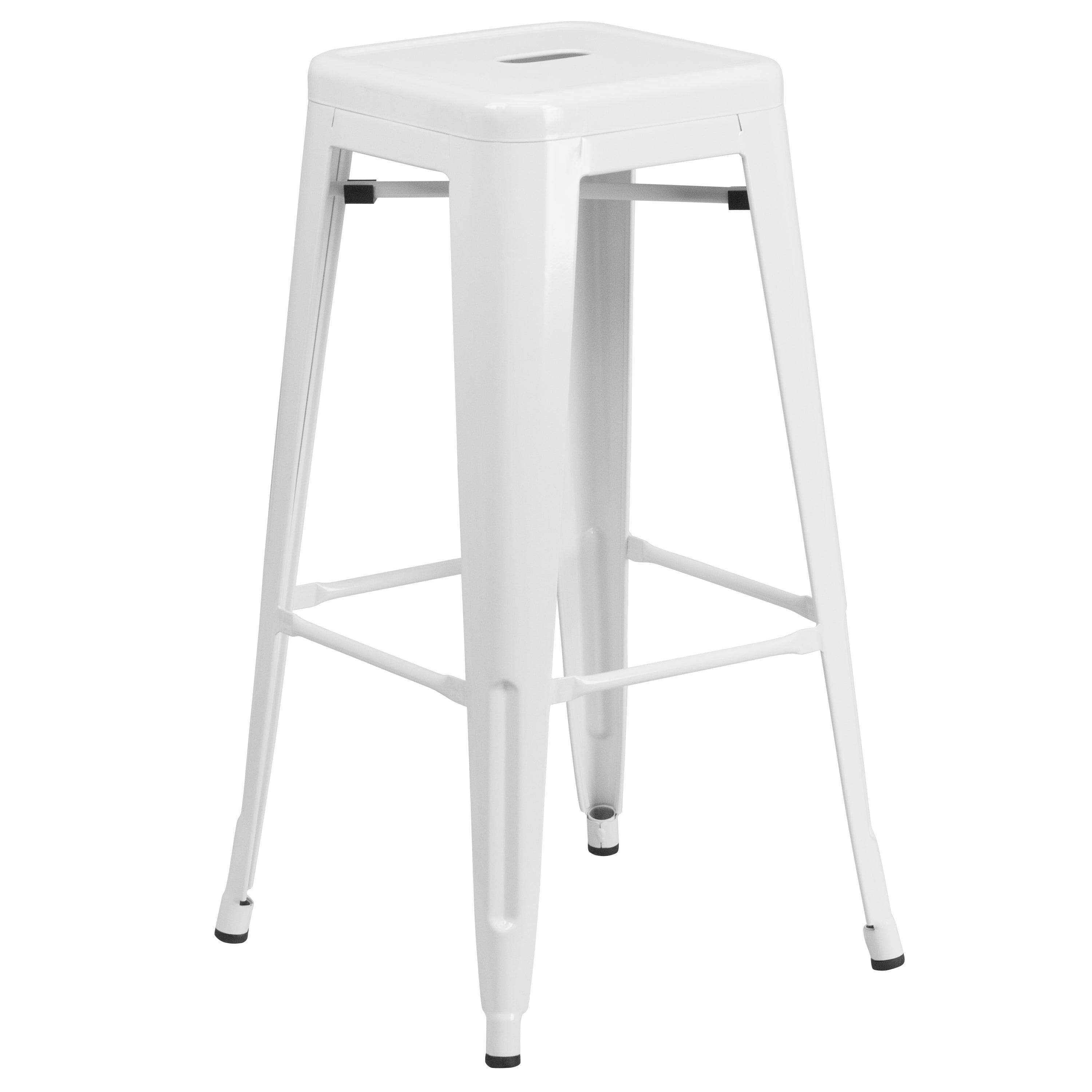 Flash Furniture Commercial Grade 30" High Backless White Metal Indoor-Outdoor Barstool with Square Seat