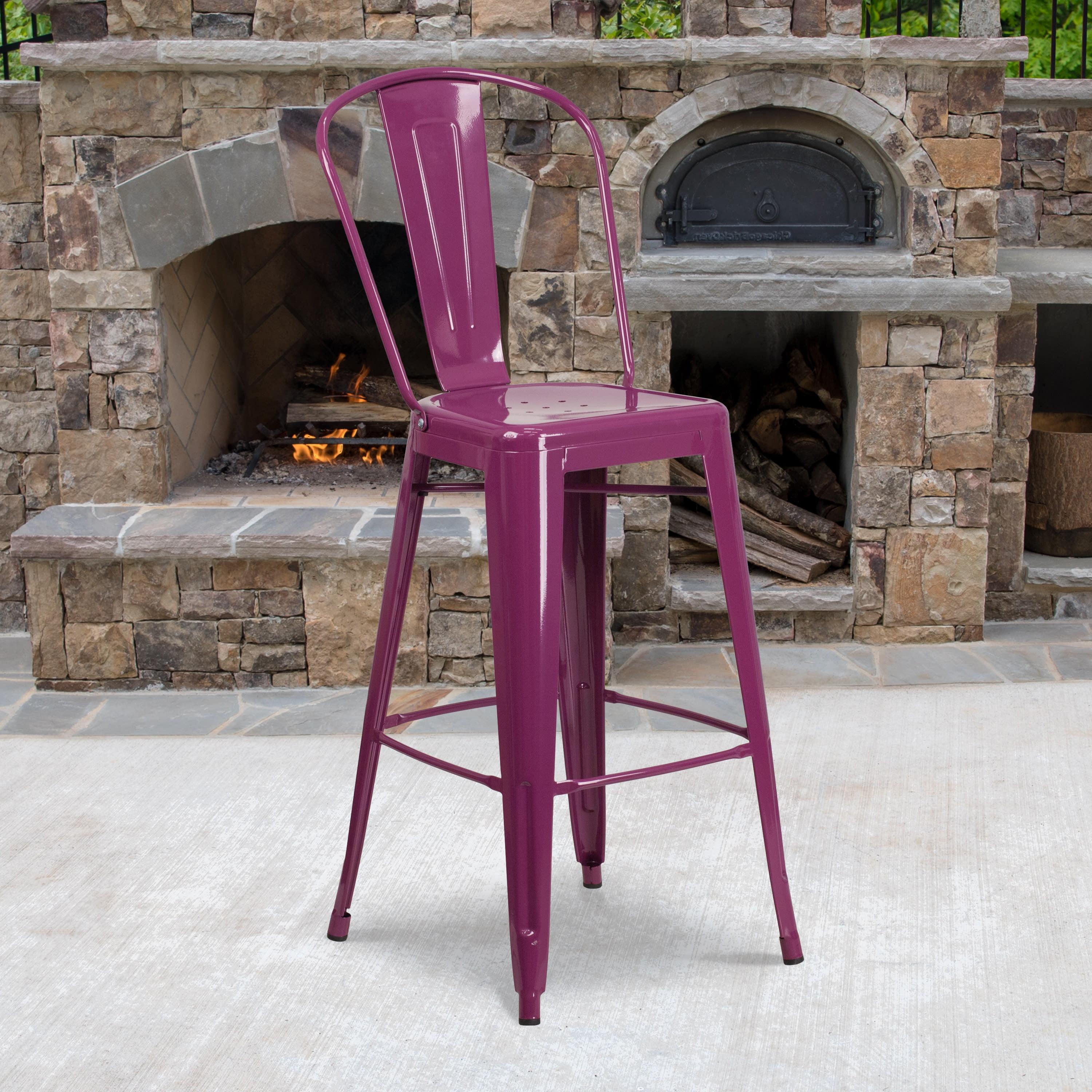 Purple Metal 30" High Indoor-Outdoor Barstool with Back