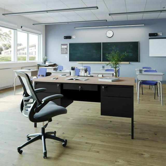 Flash Furniture Cambridge 60" Commercial Double Pedestal Desk with 5 Locking Drawers
