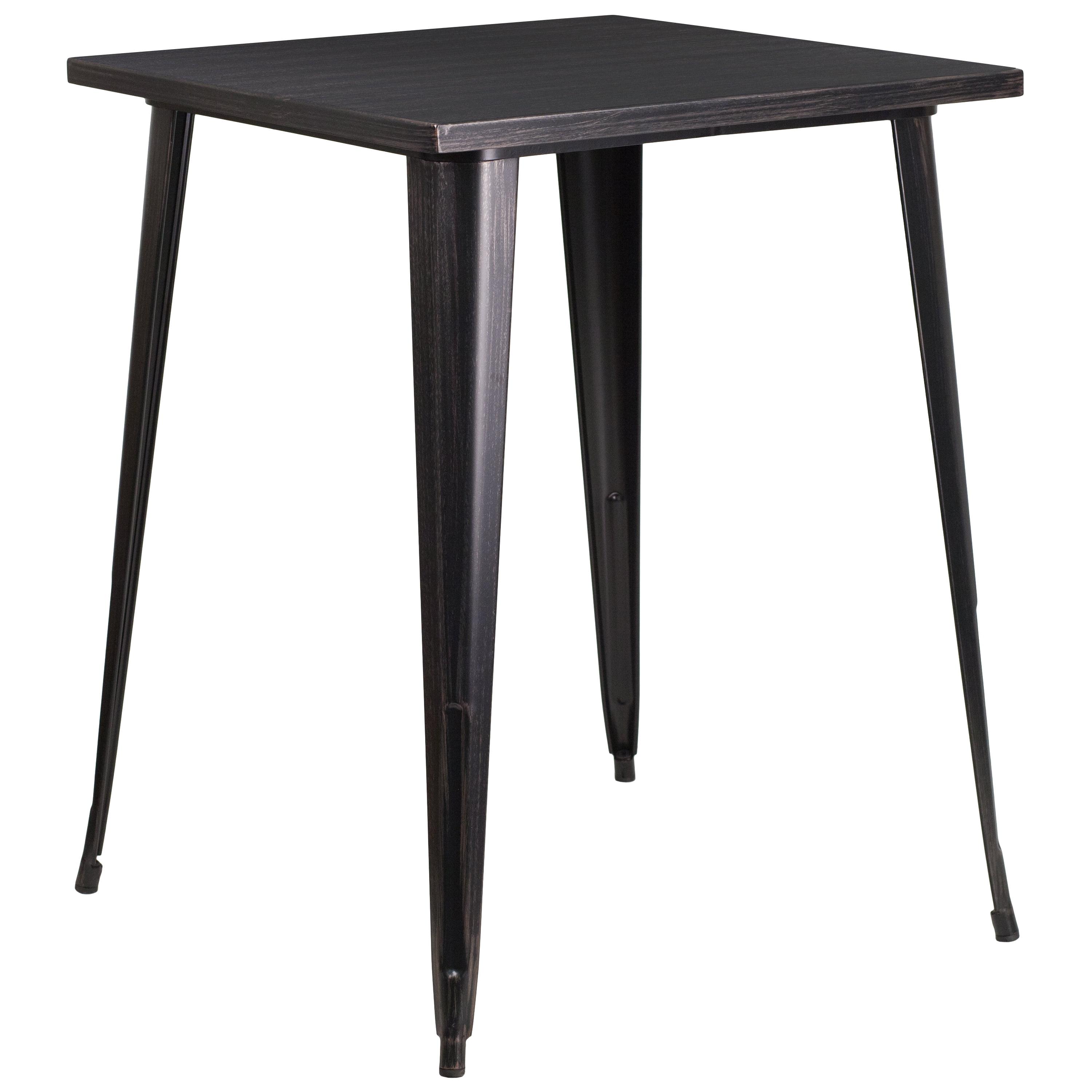 Flash Furniture Commercial Grade 31.5" Square Black-Antique Gold Metal Indoor-Outdoor Bar Height Table