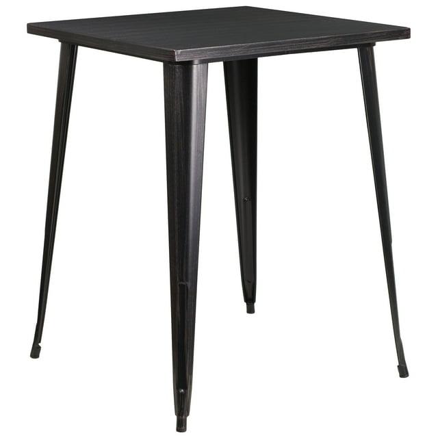 Flash Furniture Commercial Grade 31.5" Square Black-Antique Gold Metal Indoor-Outdoor Bar Height Table