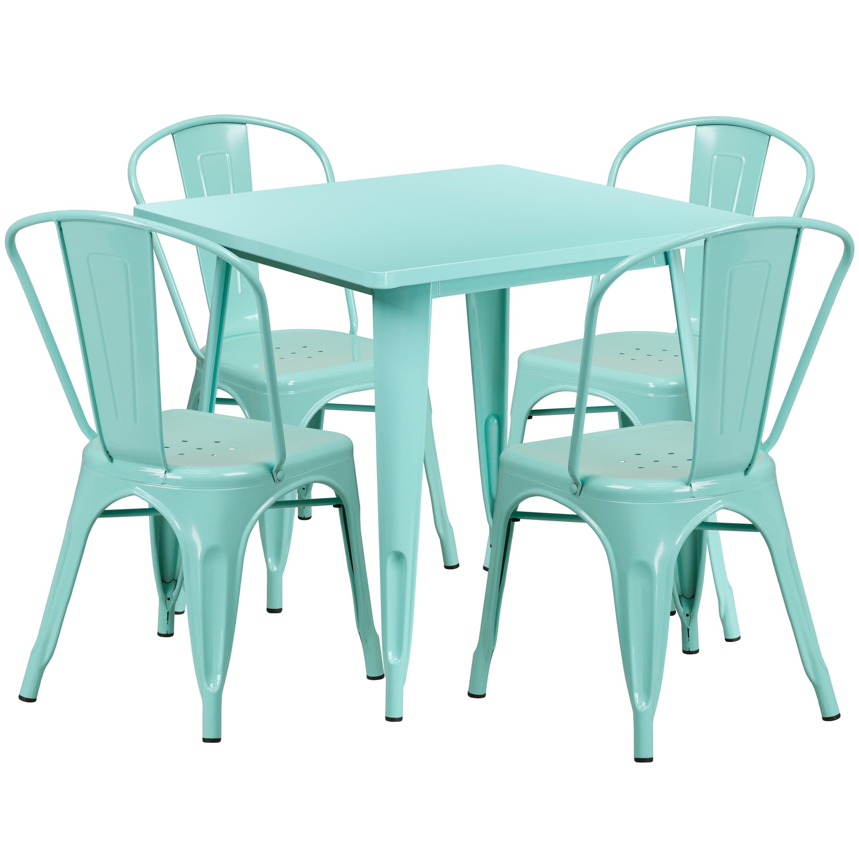 Mint Green 31.5" Square Steel Outdoor Dining Set with 4 Chairs